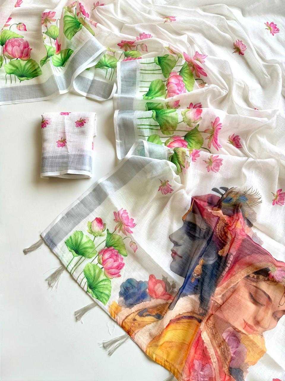 Ynf Linen KESH681 ZAMOI Sarees Wholesale Printed Sarees Linen Sarees Lightweight Sarees Manufacturer- Kapda Export