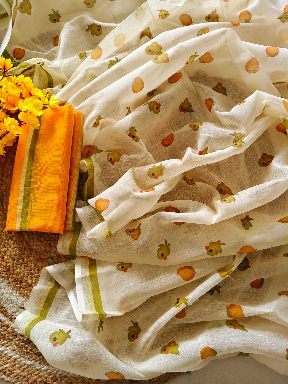 Ynf Linen KESH682 Mango parrot Sarees Festive Collections Wholesale Printed Sarees Plain Sarees Linen Sarees Manufacturer- Kapda Export