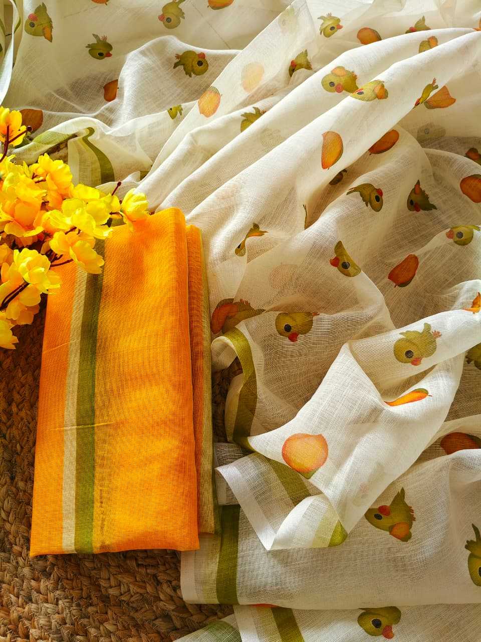 Ynf Linen KESH682 Mango parrot Sarees Festive Collections Wholesale Printed Sarees Plain Sarees Linen Sarees Manufacturer- Kapda Export
