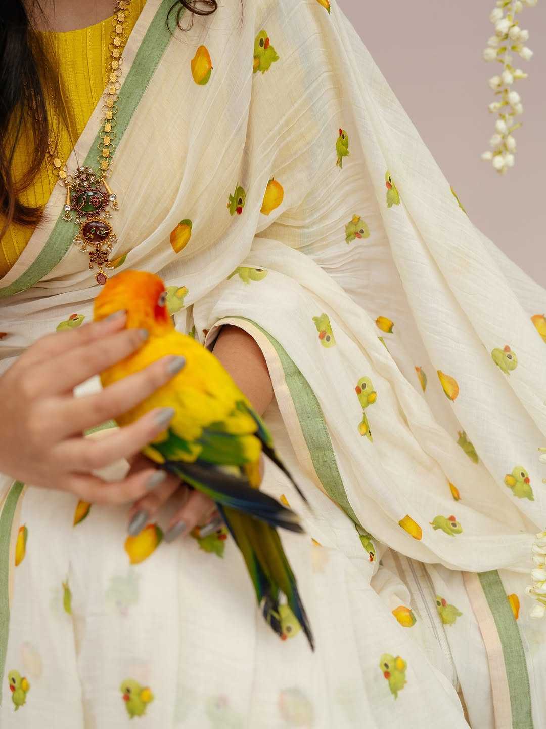 Ynf Linen KESH682 Mango parrot Sarees Festive Collections Wholesale Printed Sarees Plain Sarees Linen Sarees Manufacturer- Kapda Export