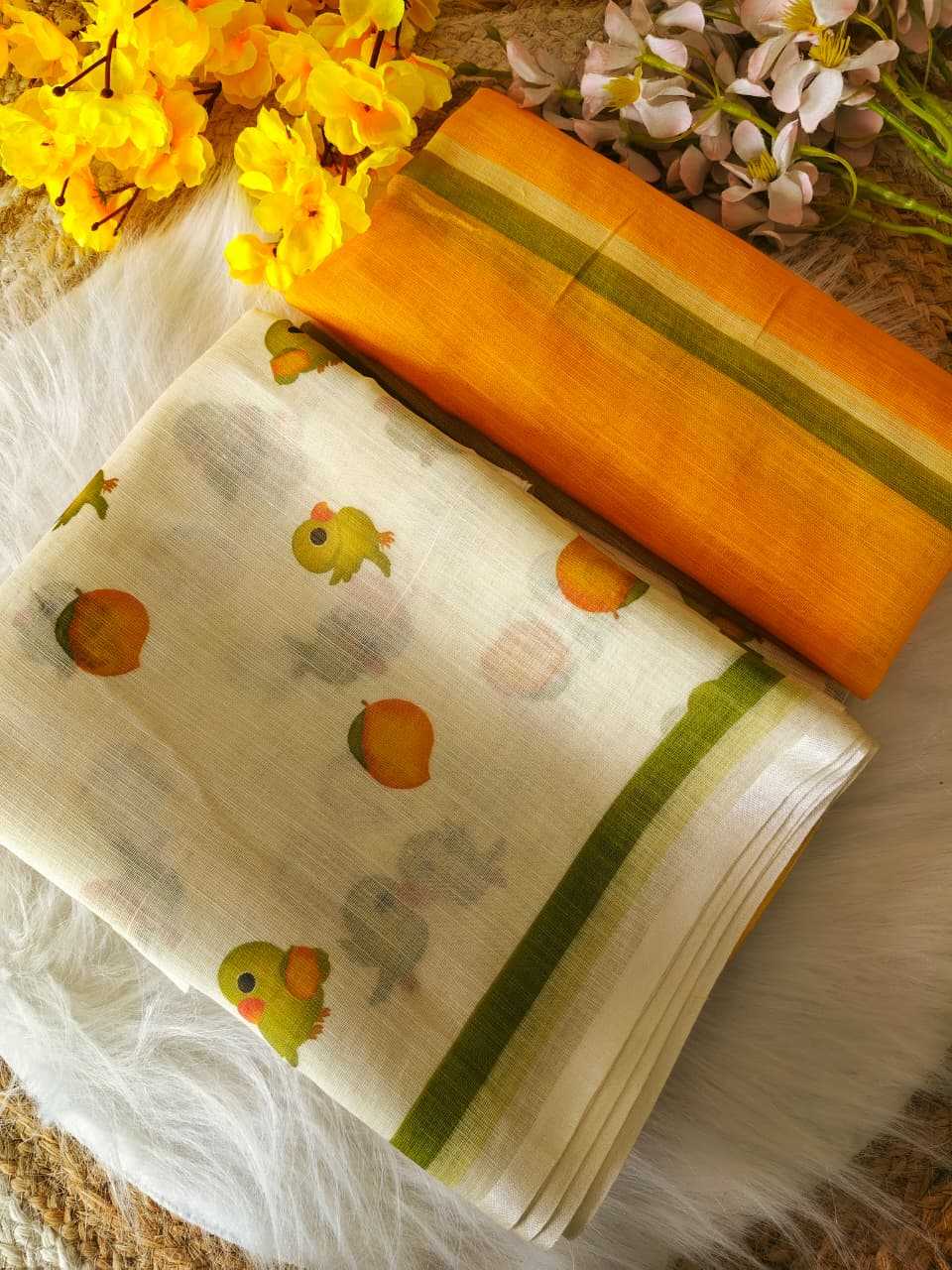 Ynf Linen KESH682 Mango parrot Sarees Festive Collections Wholesale Printed Sarees Plain Sarees Linen Sarees Manufacturer- Kapda Export
