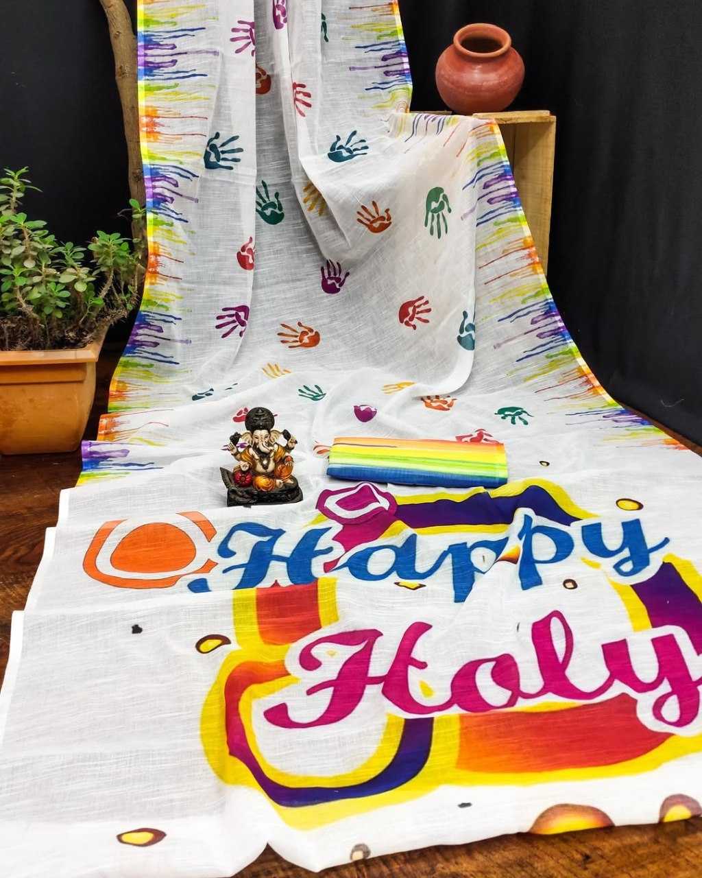 Ynf Linen RIN132 2034 Sarees Festive Collections Wholesale Printed Sarees Cotton Linen Sarees Holi Collections Manufacturer- Kapda Export