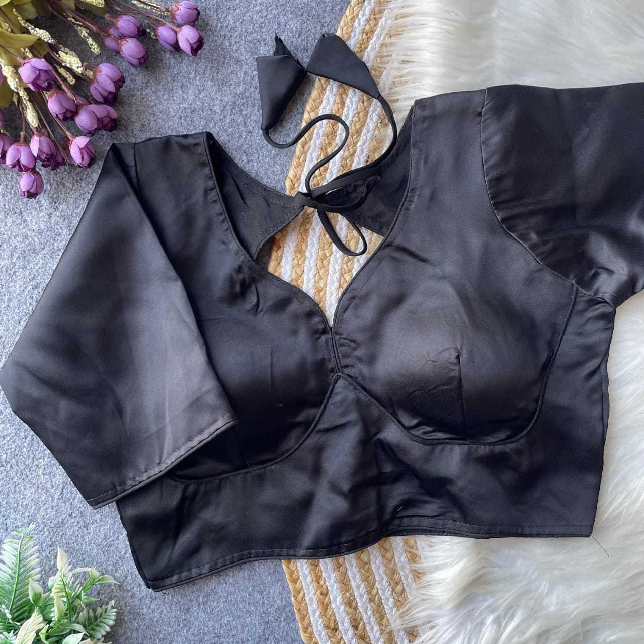 Ynf Malay Satin Silk KESH411 MALAI Readymade Blouses Wholesale V-Neck Blouses Printed Blouse Designer Blouse Manufacturer- Kapda Export