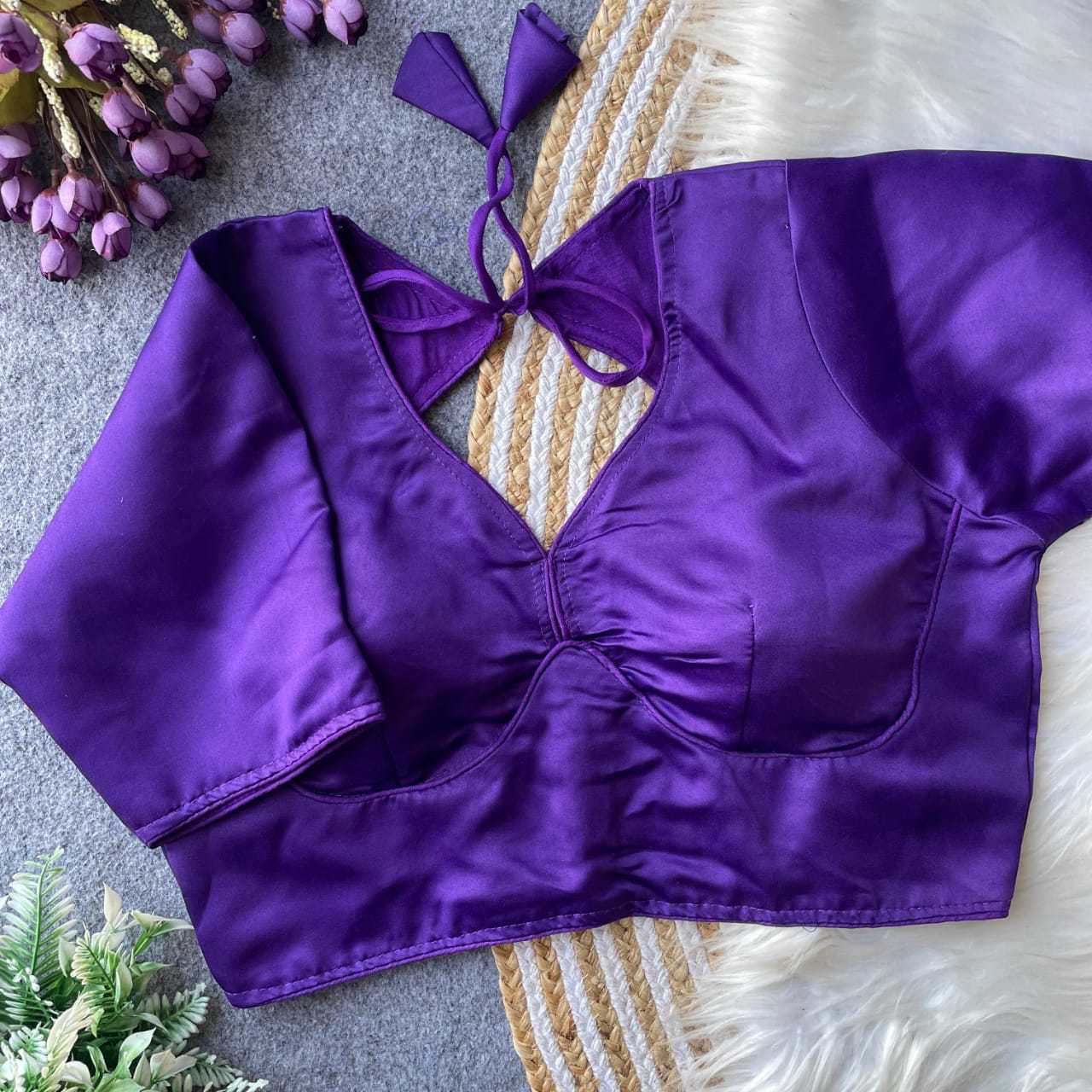 Ynf Malay Satin Silk KESH411 MALAI Readymade Blouses Wholesale V-Neck Blouses Printed Blouse Designer Blouse Manufacturer- Kapda Export