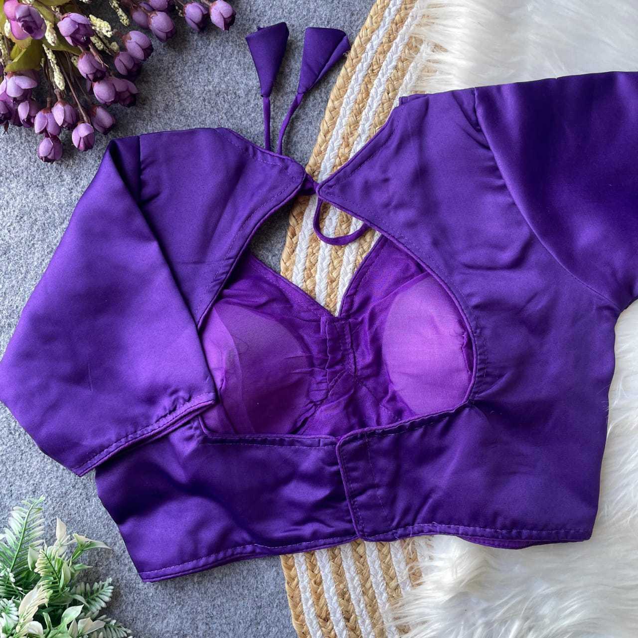 Ynf Malay Satin Silk KESH411 MALAI Readymade Blouses Wholesale V-Neck Blouses Printed Blouse Designer Blouse Manufacturer- Kapda Export