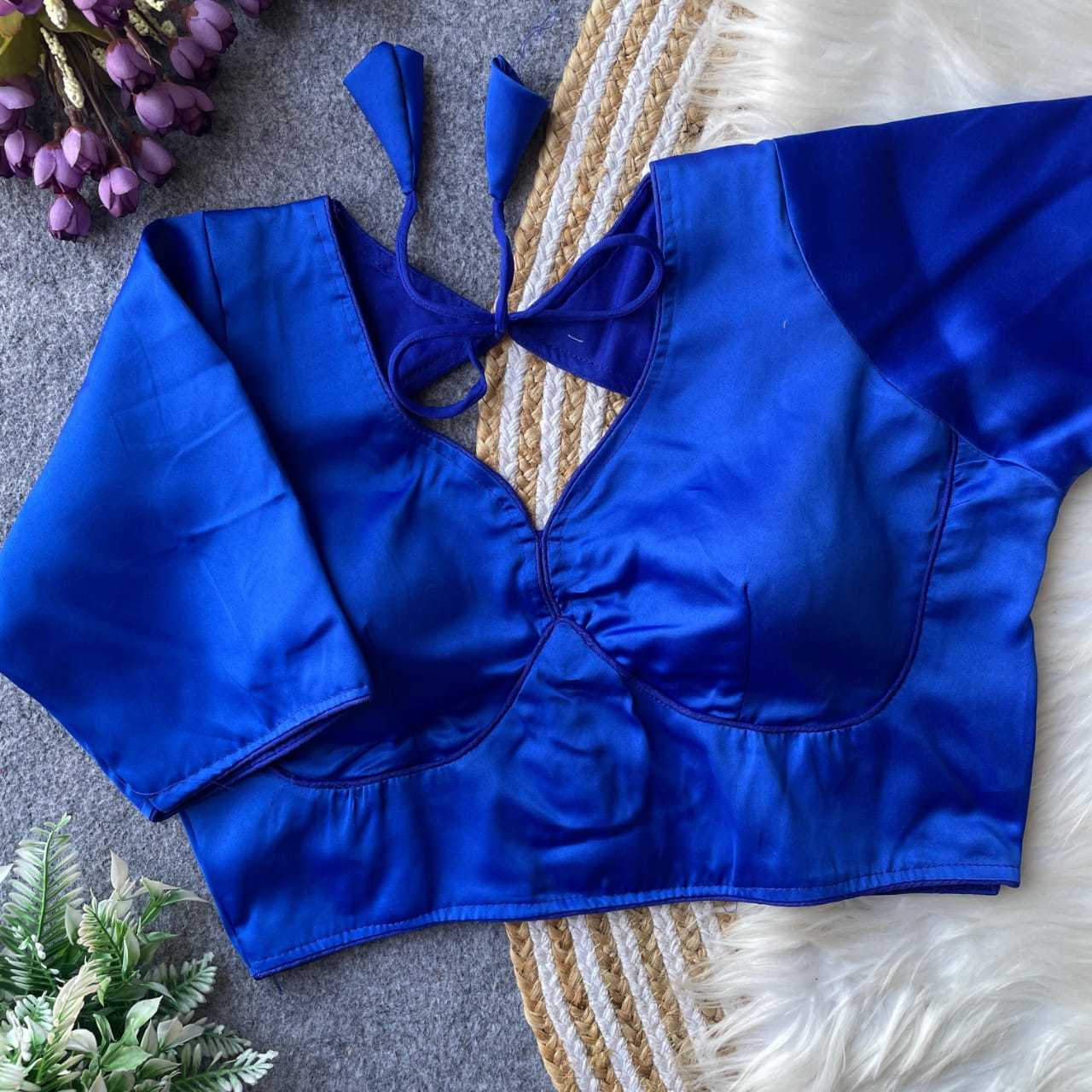 Ynf Malay Satin Silk KESH411 MALAI Readymade Blouses Wholesale V-Neck Blouses Printed Blouse Designer Blouse Manufacturer- Kapda Export