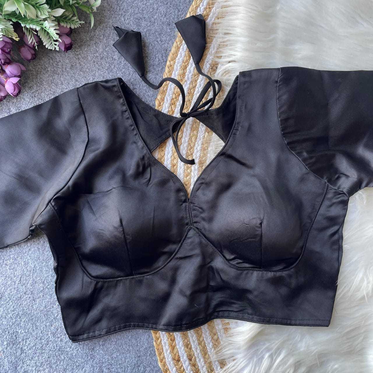 Ynf Malay Satin Silk KESH411 MALAI Readymade Blouses Wholesale V-Neck Blouses Printed Blouse Designer Blouse Manufacturer- Kapda Export