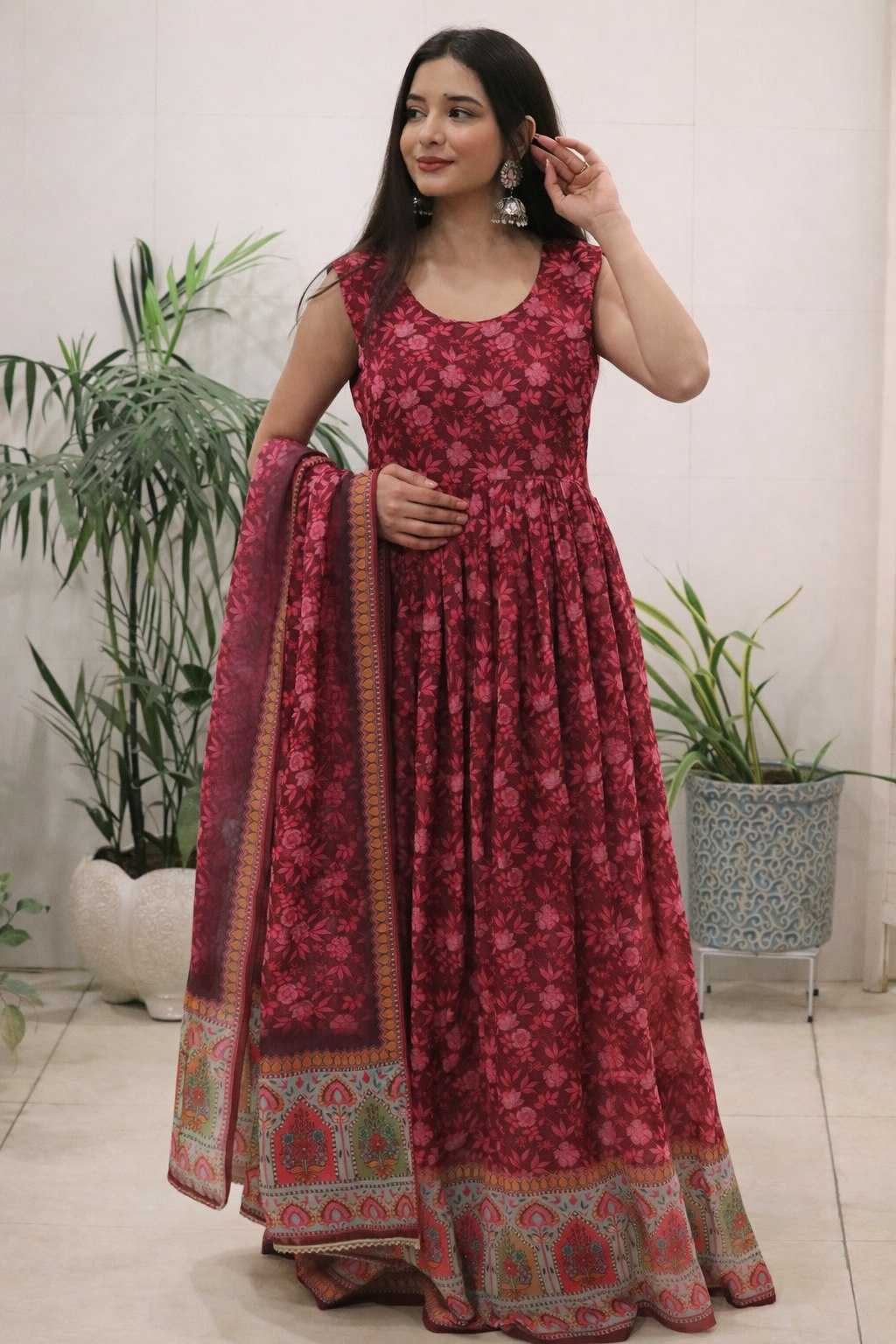 Ynf Organza Gowns Wholesale Printed Gowns Designer Gowns Silk Gowns Manufacturer- Kapda Export