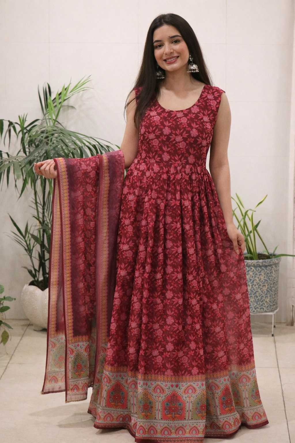 Ynf Organza Gowns Wholesale Printed Gowns Designer Gowns Silk Gowns Manufacturer- Kapda Export
