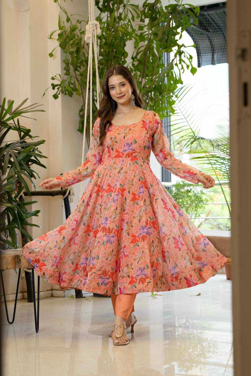 Ynf Organza KESH617 18 Gowns Wholesale Anarkali Gown Party Gowns Floral Print Gowns Manufacturer- Kapda Export