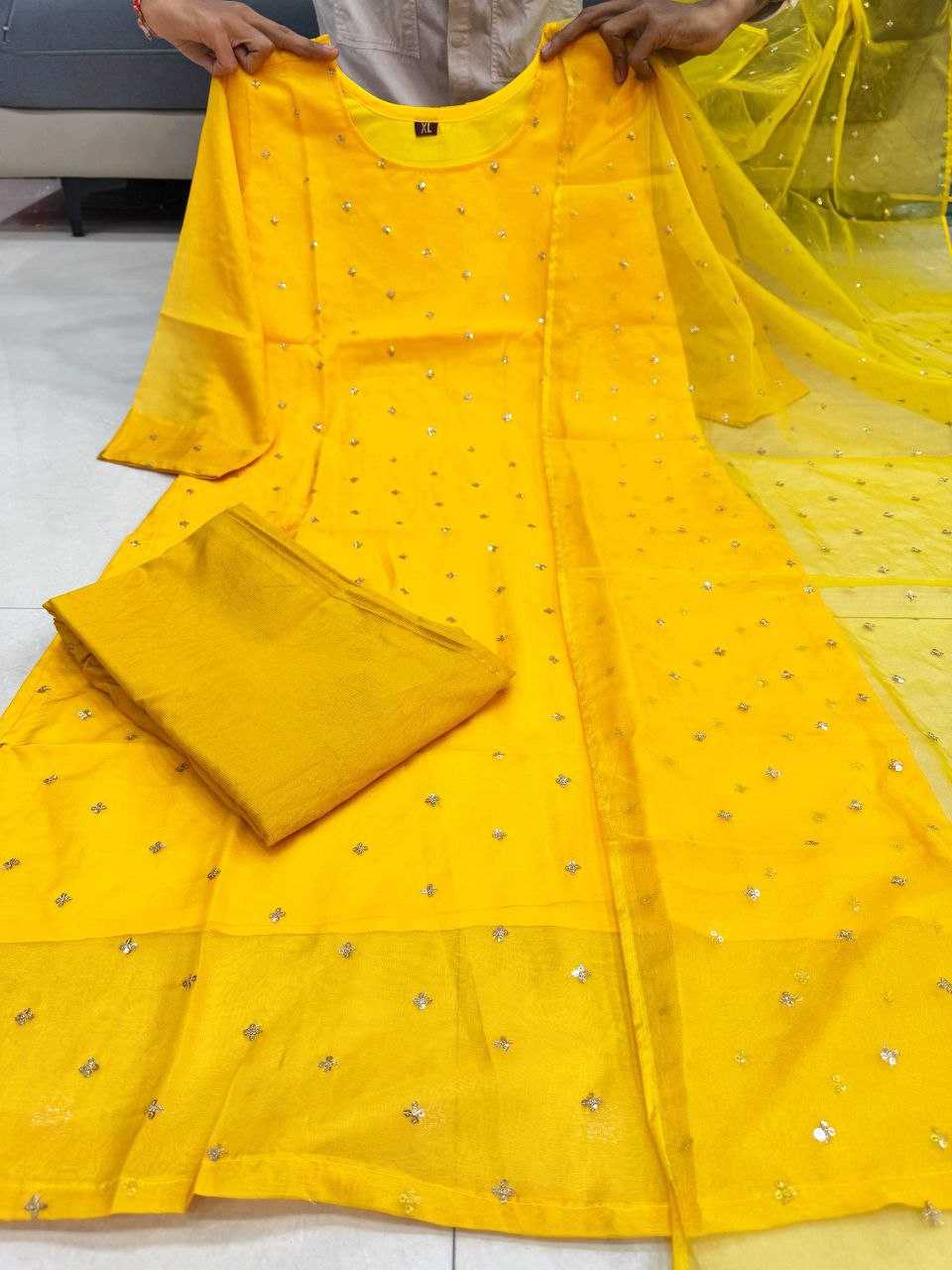 Ynf Organza KESH640 Yellow Bindi Suits & Dresses Festive Collections Wholesale Embroidery Suits Party wear suits Yellow Salwar Suit Manufacturer- Kapda Export