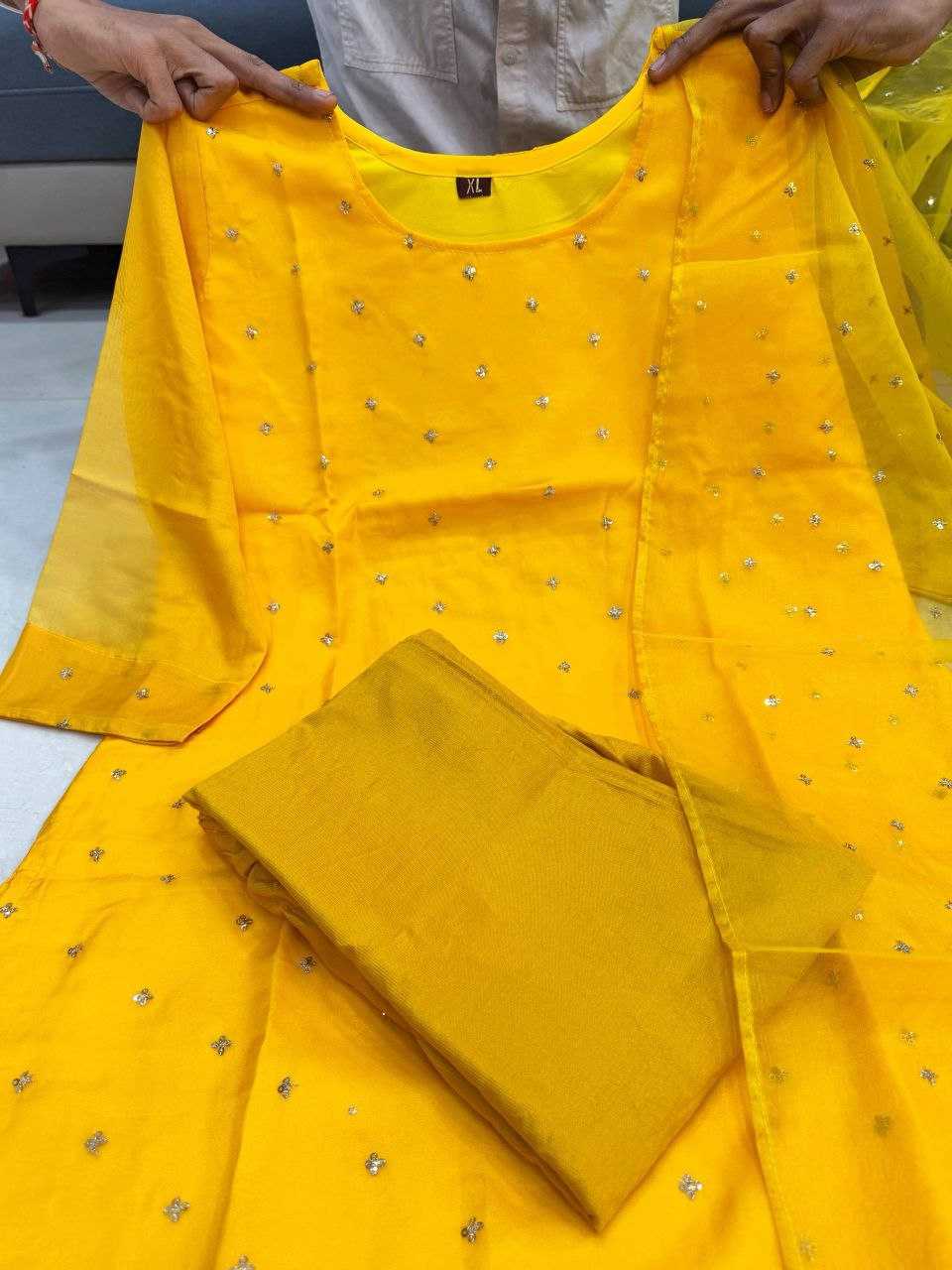 Ynf Organza KESH640 Yellow Bindi Suits & Dresses Festive Collections Wholesale Embroidery Suits Party wear suits Yellow Salwar Suit Manufacturer- Kapda Export
