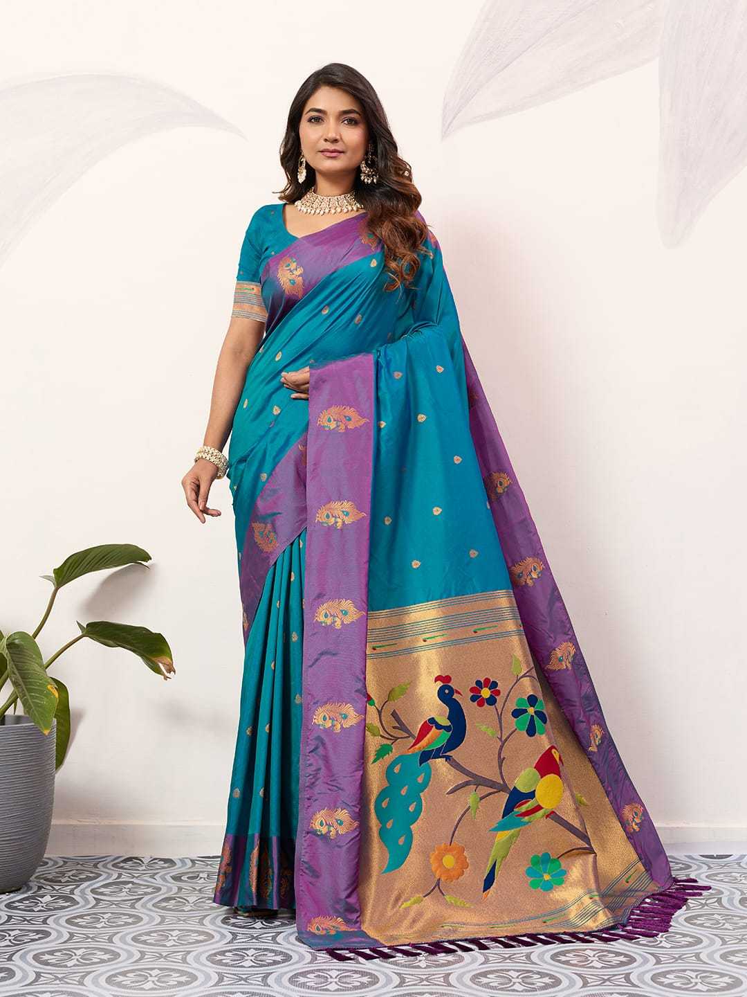 Ynf Paithani Silk KESH583 SAKSHI Silk Sarees Wholesale Paithani Sarees Soft Silk Sarees Silk Sarees With Contrast Pallu Manufacturer- Kapda Export