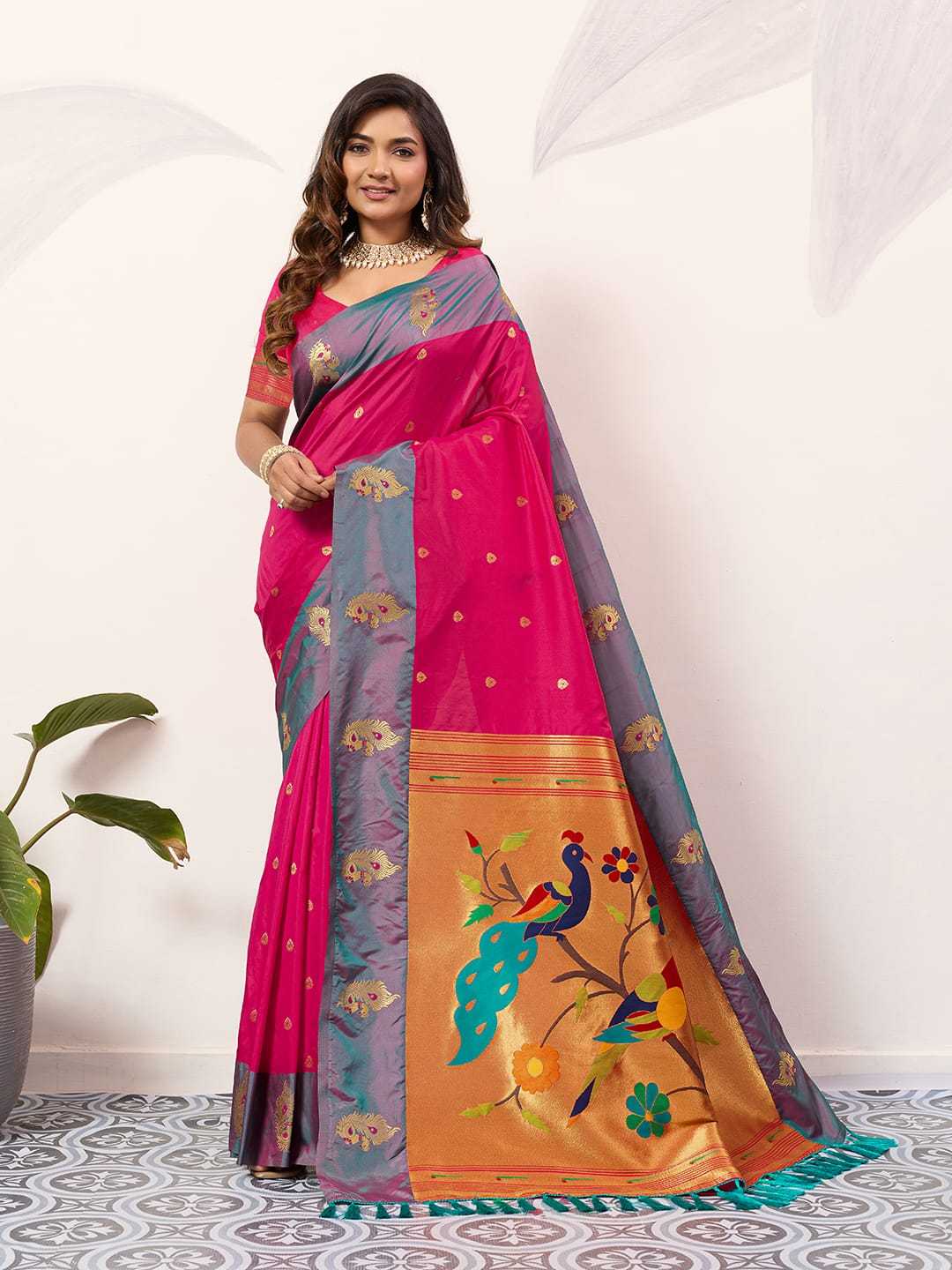 Ynf Paithani Silk KESH583 SAKSHI Silk Sarees Wholesale Paithani Sarees Soft Silk Sarees Silk Sarees With Contrast Pallu Manufacturer- Kapda Export