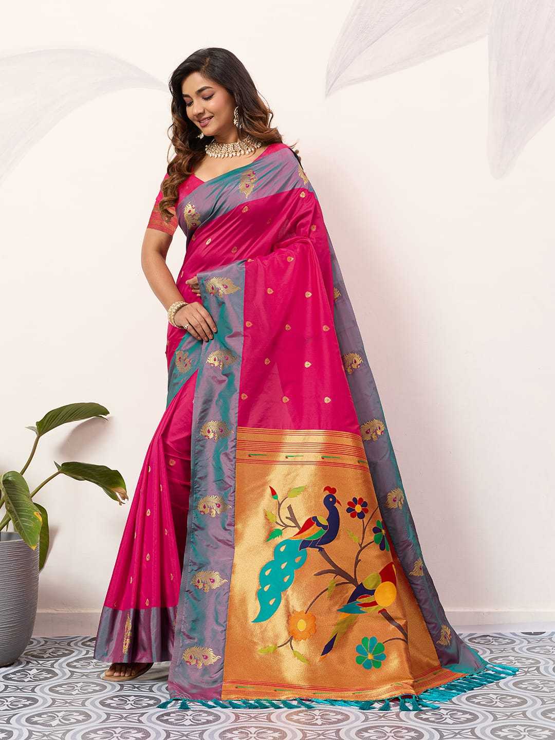 Ynf Paithani Silk KESH583 SAKSHI Silk Sarees Wholesale Paithani Sarees Soft Silk Sarees Silk Sarees With Contrast Pallu Manufacturer- Kapda Export