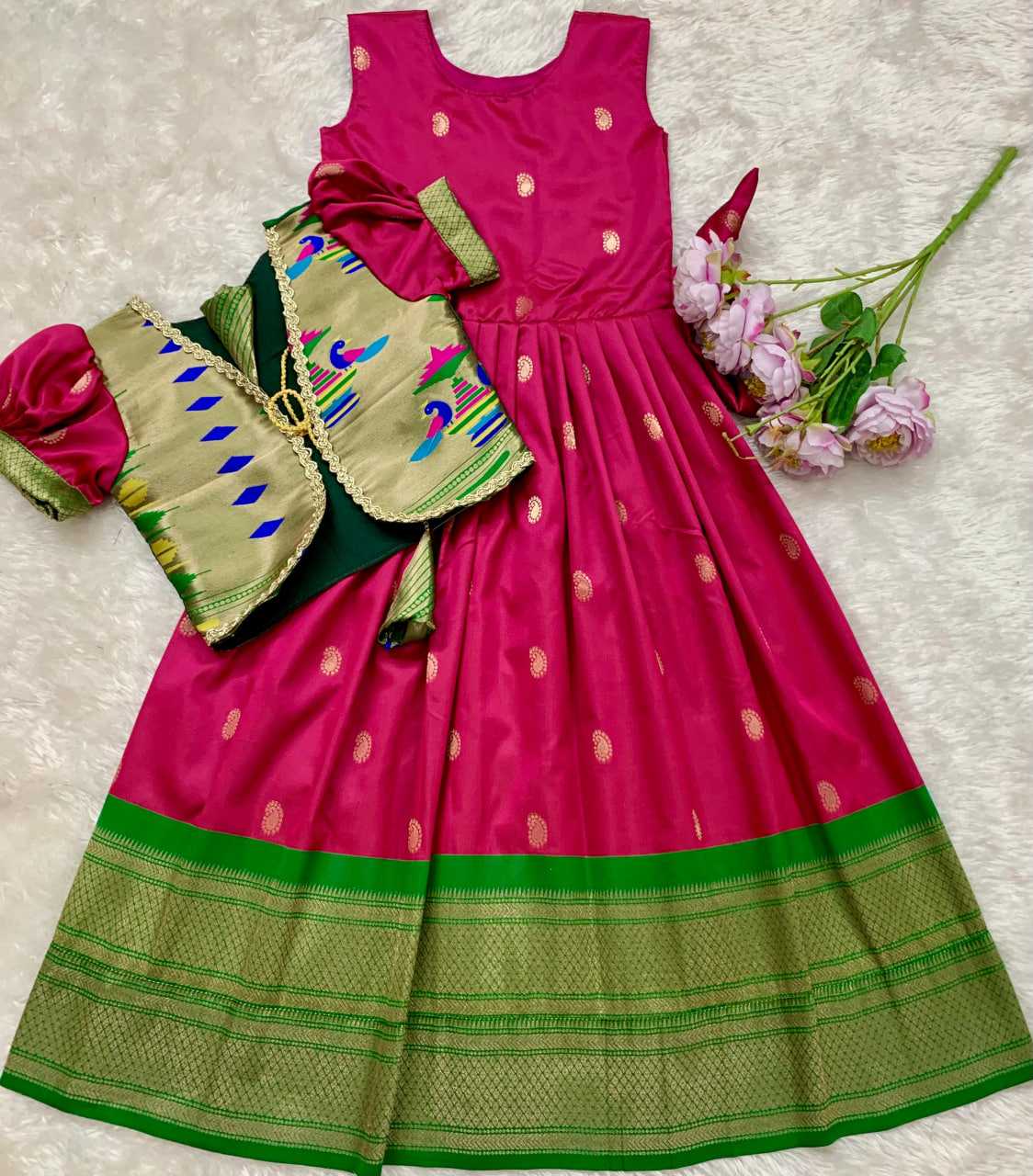 Ynf Paithani Silk KESH685 124 Kids Wear Festive Collections Wholesale Kids Gown Kids Ethnic Gowns Kids Silk Dress Manufacturer- Kapda Export