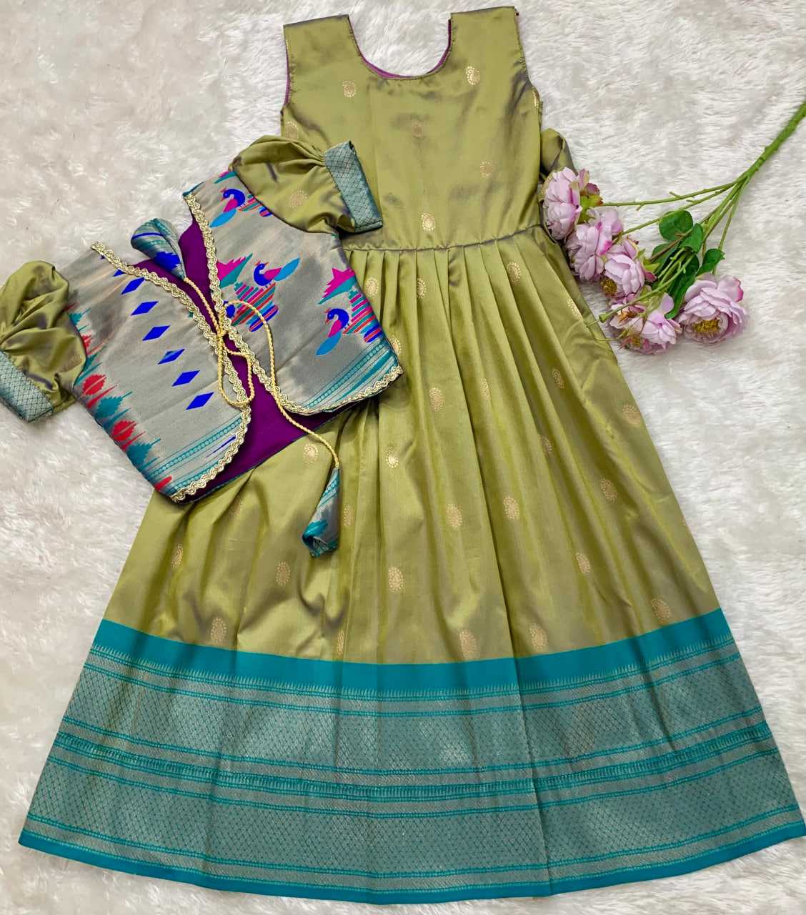 Ynf Paithani Silk KESH685 124 Kids Wear Festive Collections Wholesale Kids Gown Kids Ethnic Gowns Kids Silk Dress Manufacturer- Kapda Export