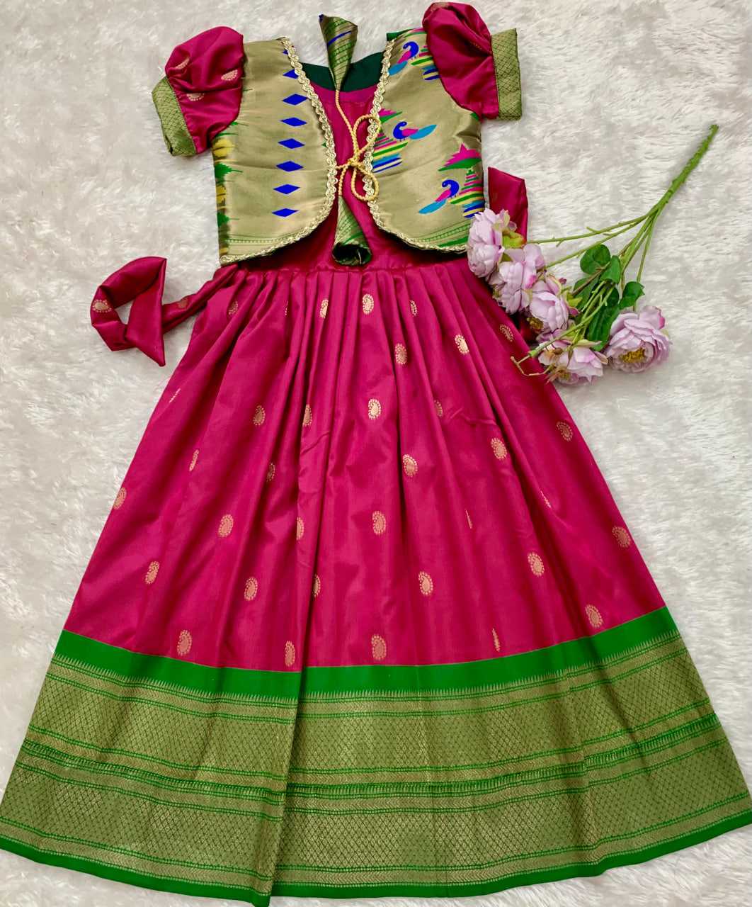 Ynf Paithani Silk KESH685 124 Kids Wear Festive Collections Wholesale Kids Gown Kids Ethnic Gowns Kids Silk Dress Manufacturer- Kapda Export