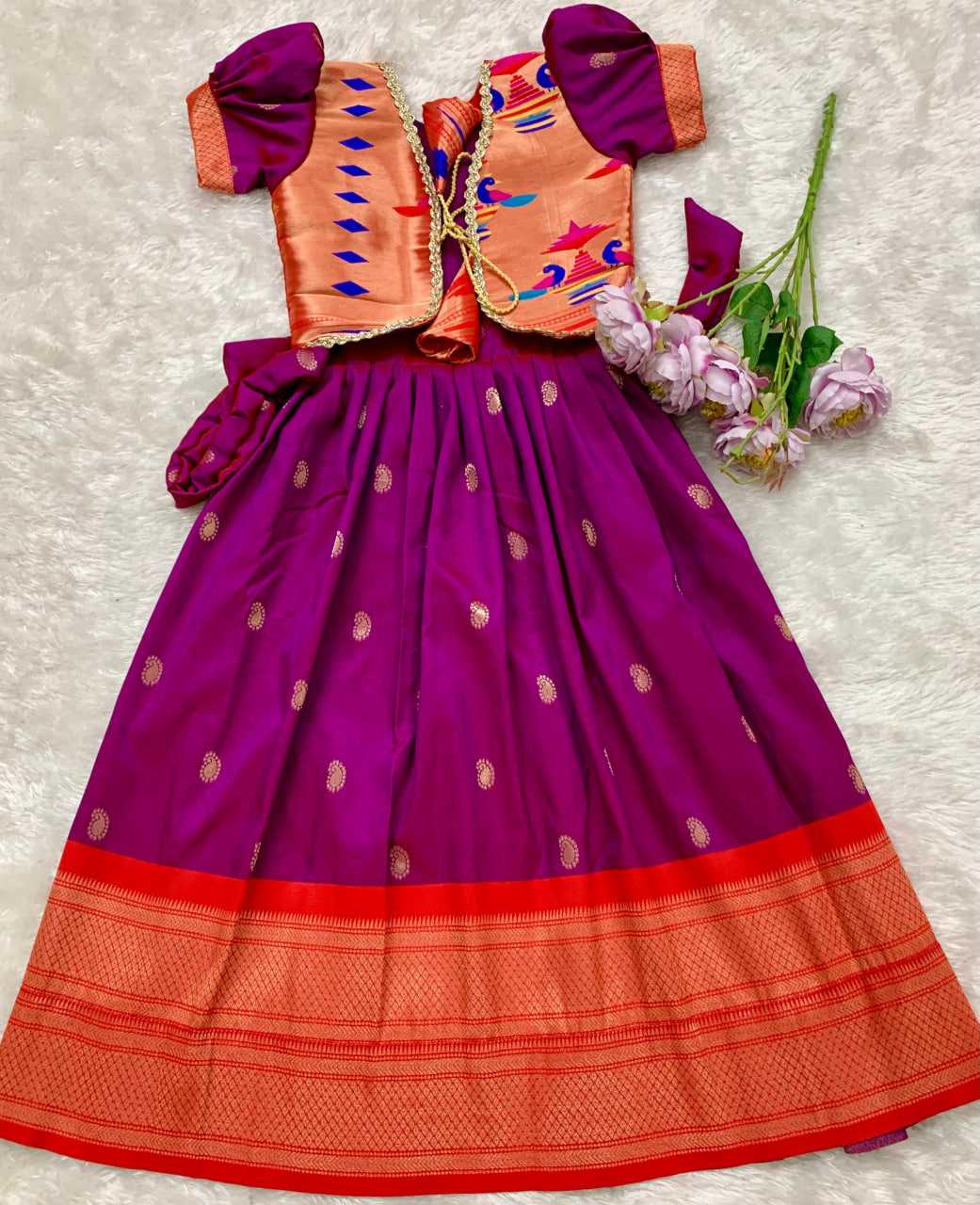 Ynf Paithani Silk KESH685 124 Kids Wear Festive Collections Wholesale Kids Gown Kids Ethnic Gowns Kids Silk Dress Manufacturer- Kapda Export