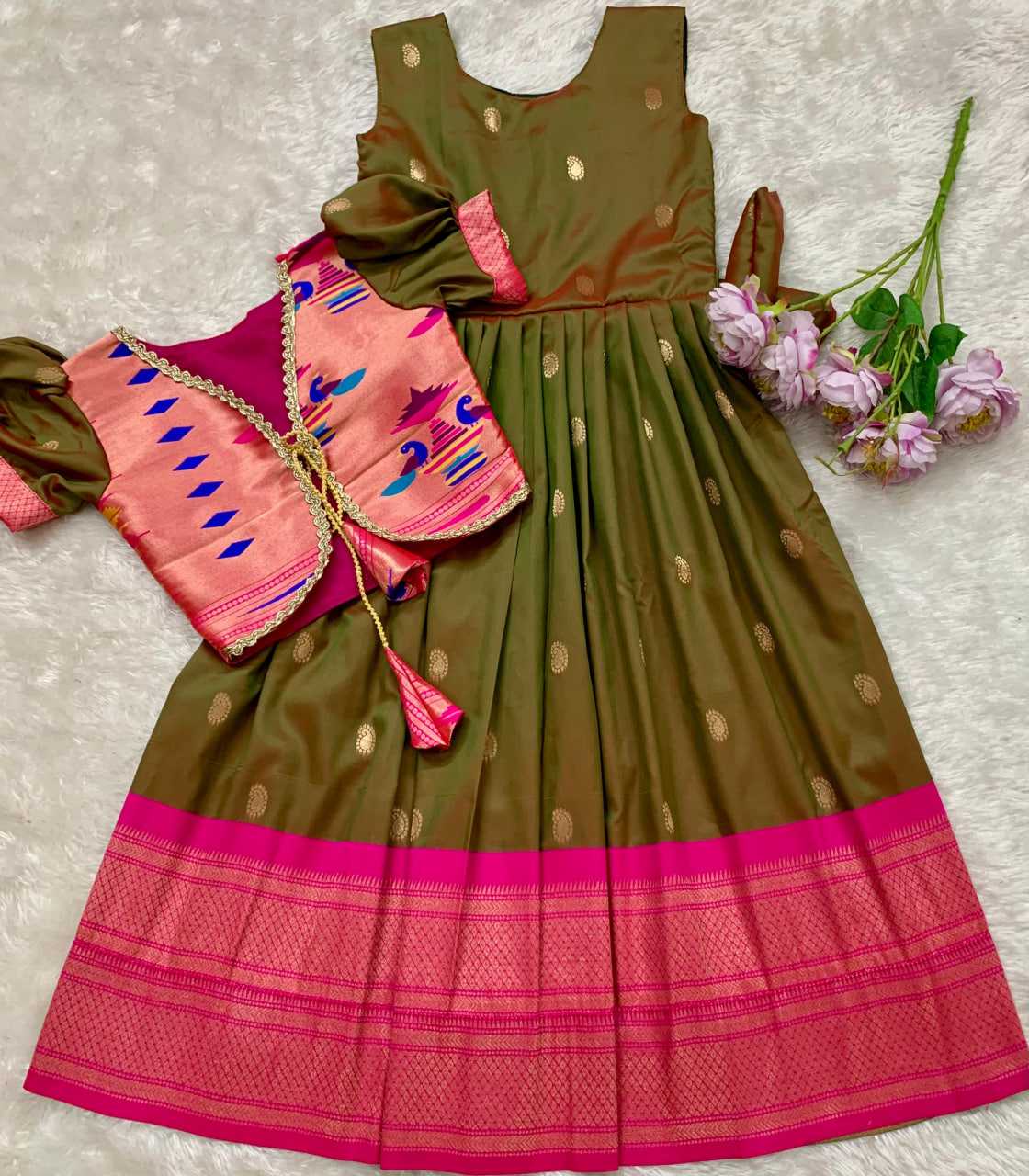 Ynf Paithani Silk KESH685 124 Kids Wear Festive Collections Wholesale Kids Gown Kids Ethnic Gowns Kids Silk Dress Manufacturer- Kapda Export