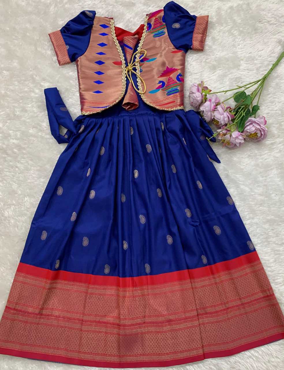 Ynf Paithani Silk KESH685 124 Kids Wear Festive Collections Wholesale Kids Gown Kids Ethnic Gowns Kids Silk Dress Manufacturer- Kapda Export