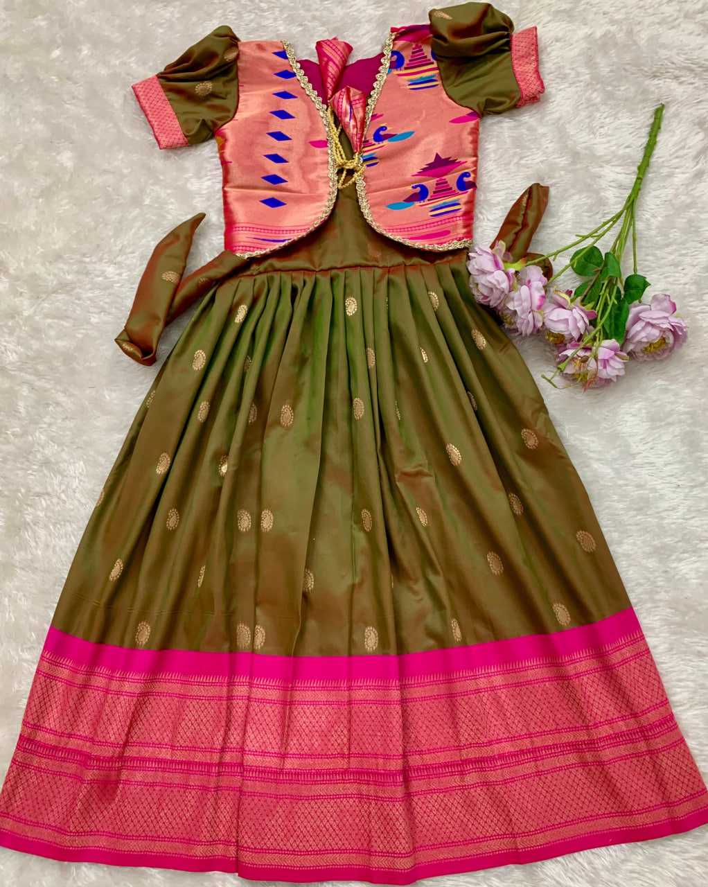 Ynf Paithani Silk KESH685 124 Kids Wear Festive Collections Wholesale Kids Gown Kids Ethnic Gowns Kids Silk Dress Manufacturer- Kapda Export