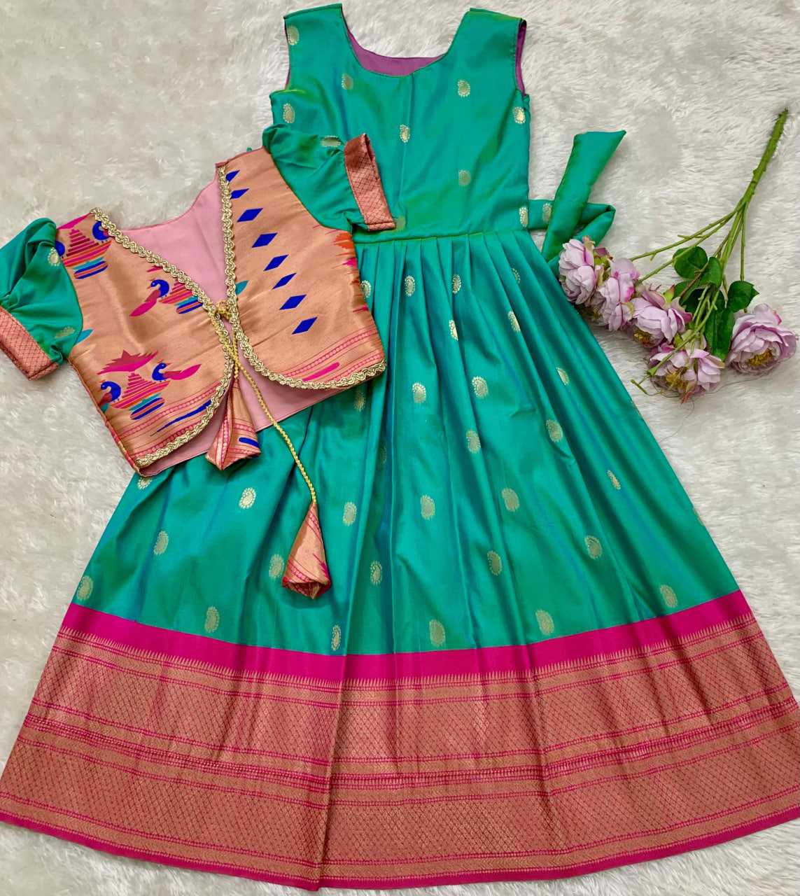 Ynf Paithani Silk KESH685 124 Kids Wear Festive Collections Wholesale Kids Gown Kids Ethnic Gowns Kids Silk Dress Manufacturer- Kapda Export