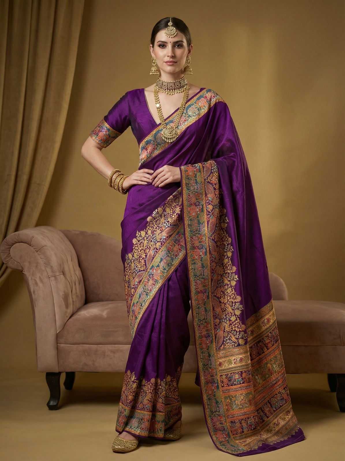 Ynf Pashmina KESH672 mor pashmeena Silk Sarees Wholesale Designer Silk Sarees Zari Border Silk Sarees Pashmina Silk Sarees Manufacturer- Kapda Export