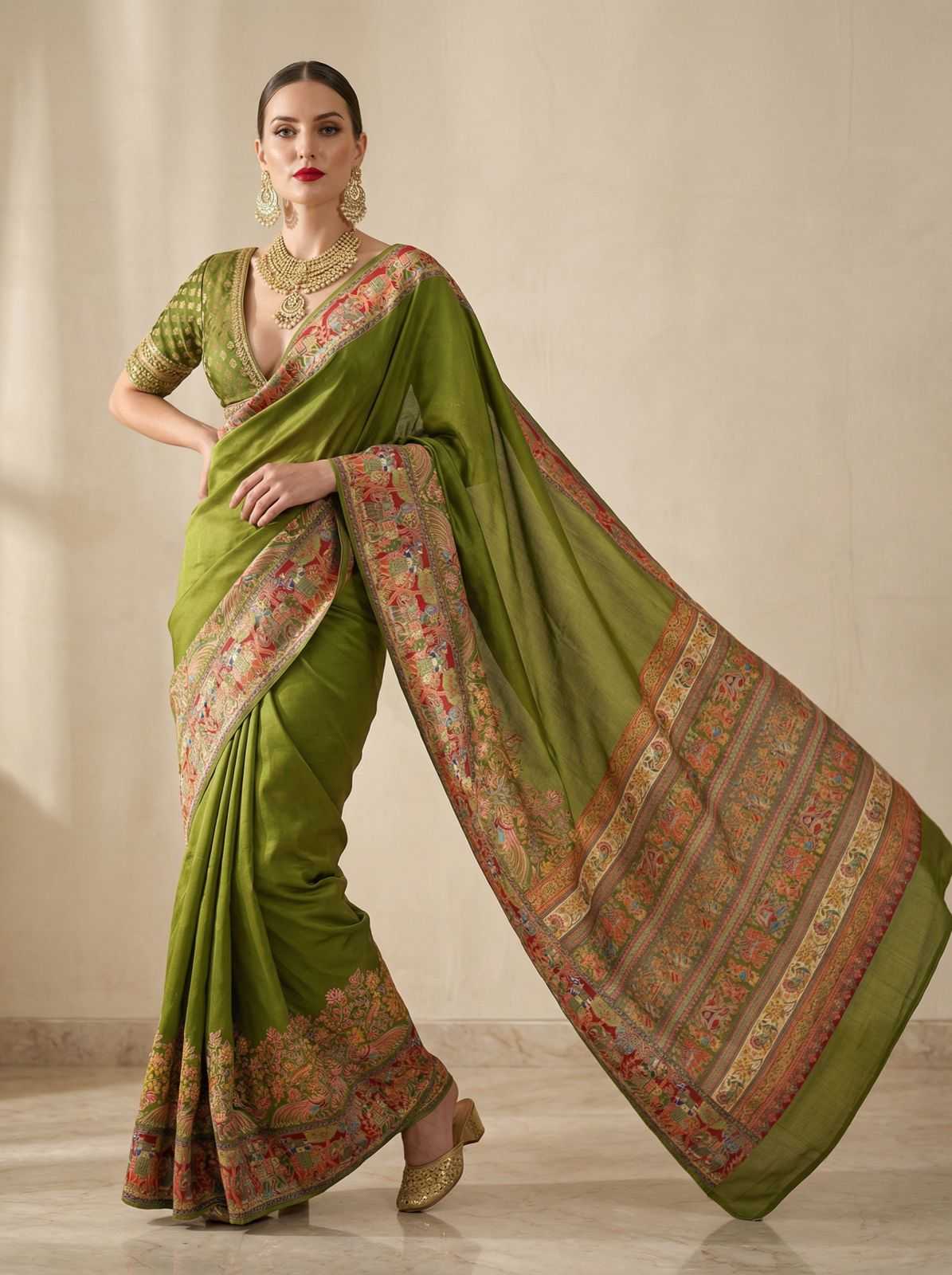 Ynf Pashmina KESH672 mor pashmeena Silk Sarees Wholesale Designer Silk Sarees Zari Border Silk Sarees Pashmina Silk Sarees Manufacturer- Kapda Export