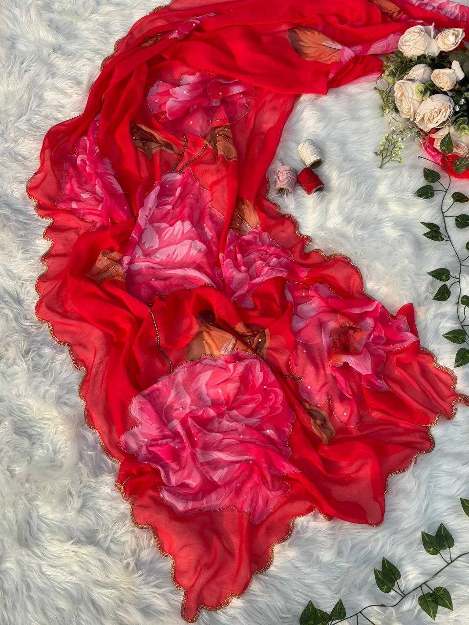 Ynf Pure Chiffon KESH589 Lavisha Sarees Wholesale Printed Sarees Chiffon Sarees Embroidered Sarees Manufacturer- Kapda Export