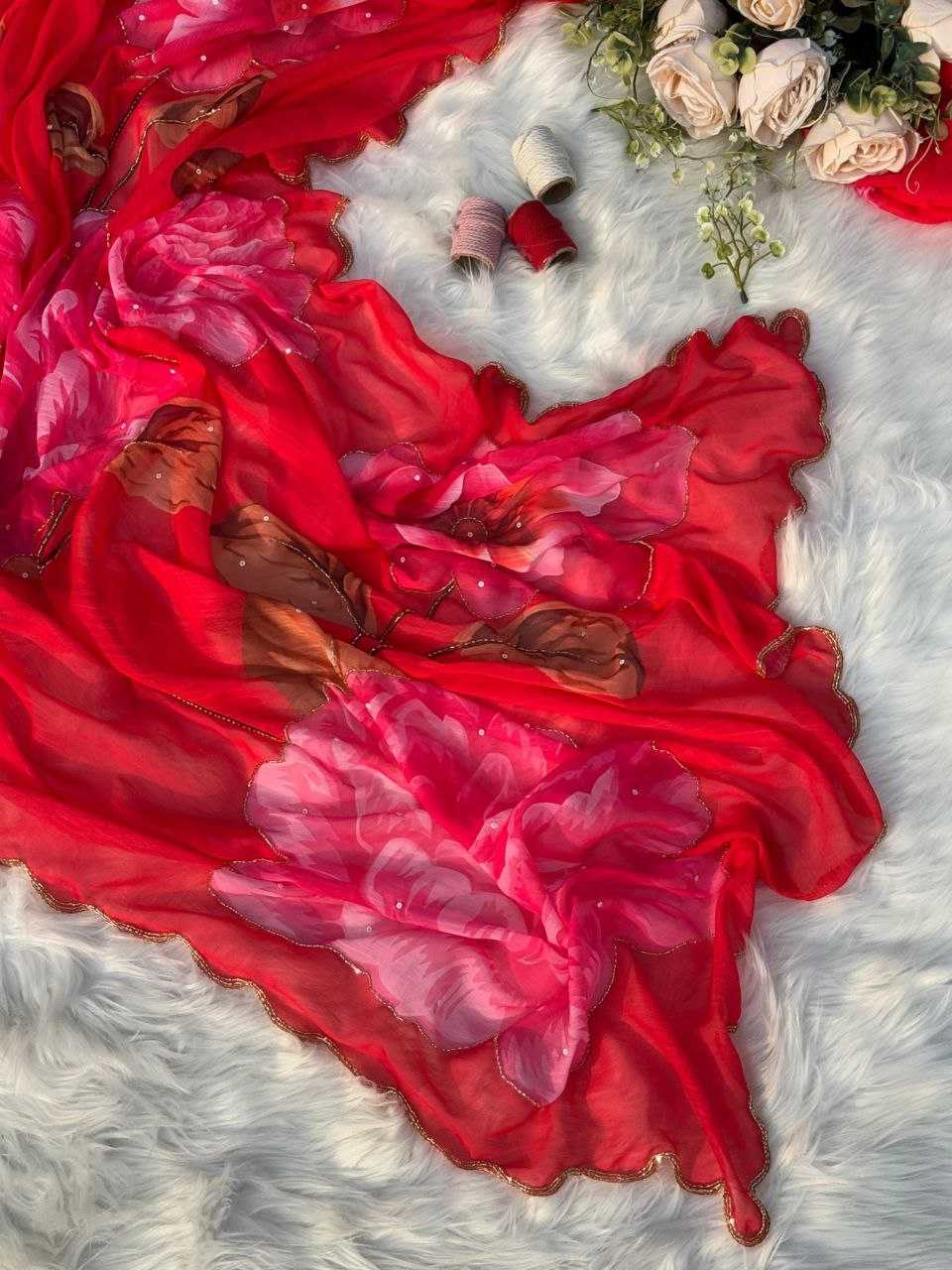 Ynf Pure Chiffon KESH589 Lavisha Sarees Wholesale Printed Sarees Chiffon Sarees Embroidered Sarees Manufacturer- Kapda Export