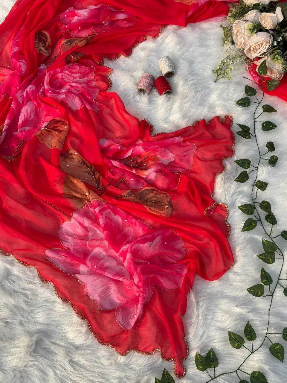 Ynf Pure Chiffon KESH589 Lavisha Sarees Wholesale Printed Sarees Chiffon Sarees Embroidered Sarees Manufacturer- Kapda Export