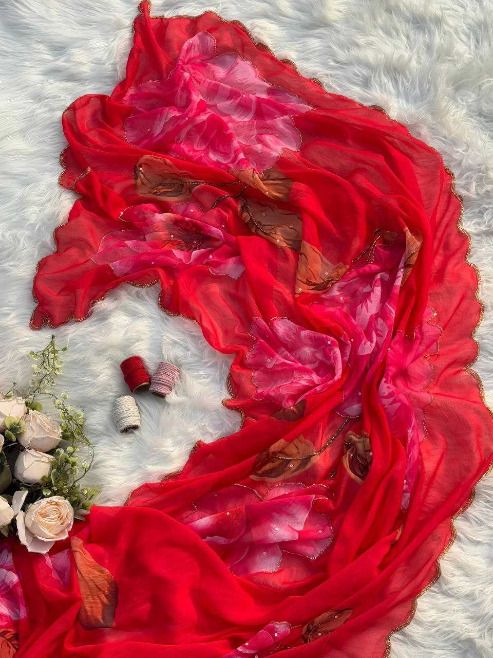 Ynf Pure Chiffon KESH589 Lavisha Sarees Wholesale Printed Sarees Chiffon Sarees Embroidered Sarees Manufacturer- Kapda Export