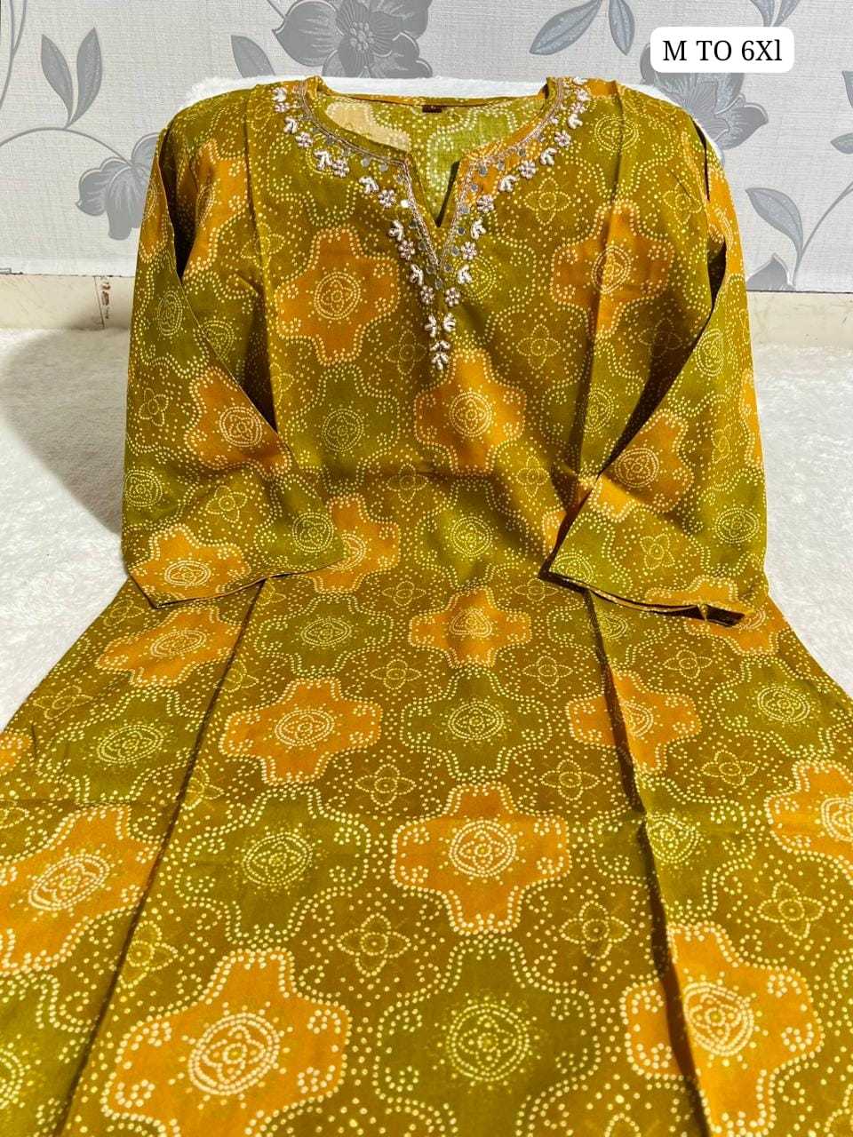 Ynf Rayon Bandhni KESH720 Handwork Kurti Wholesale Designer Kurtis Printed Kurtis Bandhani Kurtis Manufacturer- Kapda Export