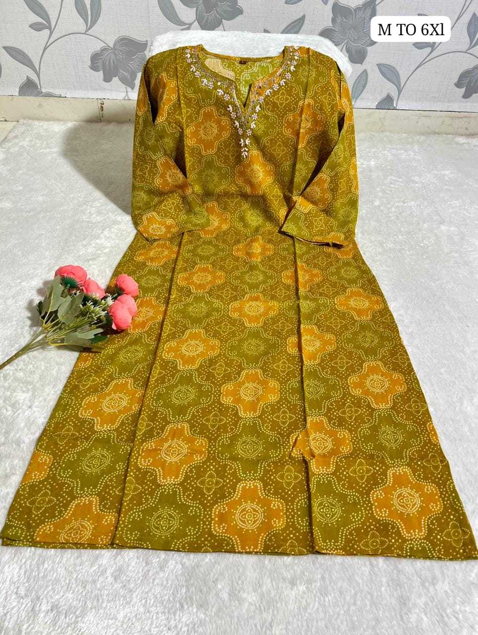 Ynf Rayon Bandhni KESH720 Handwork Kurti Wholesale Designer Kurtis Printed Kurtis Bandhani Kurtis Manufacturer- Kapda Export