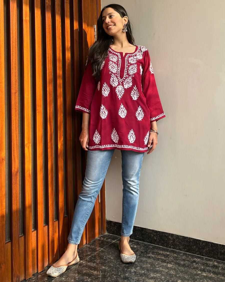 Ynf Rayon KESH502 1107 Kurti Plus Size Collections Wholesale Rayon Kurtis Embroidered Kurtis Chikankari Kurtis Manufacturer- Kapda Export