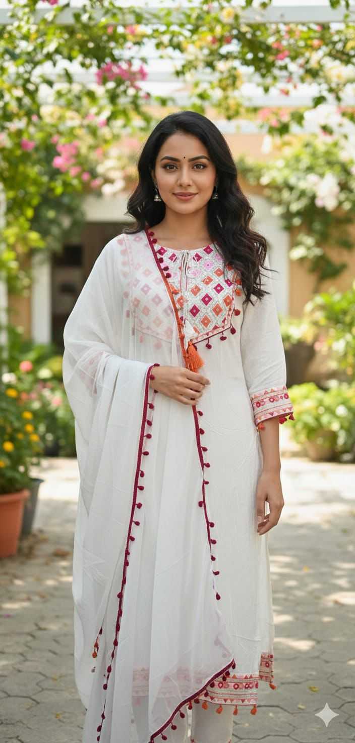 Ynf Reyon Cotton KESH730 White Kaju Suits & Dresses Festive Collections Wholesale Embroidered Suits Party Wear Dresses Cotton Dresses Manufacturer- Kapda Export