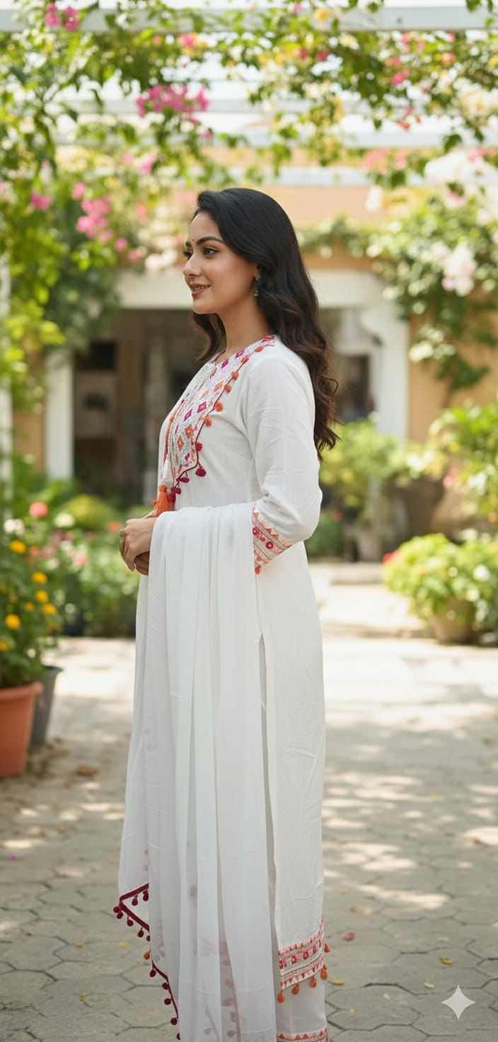 Ynf Reyon Cotton KESH730 White Kaju Suits & Dresses Festive Collections Wholesale Embroidered Suits Party Wear Dresses Cotton Dresses Manufacturer- Kapda Export