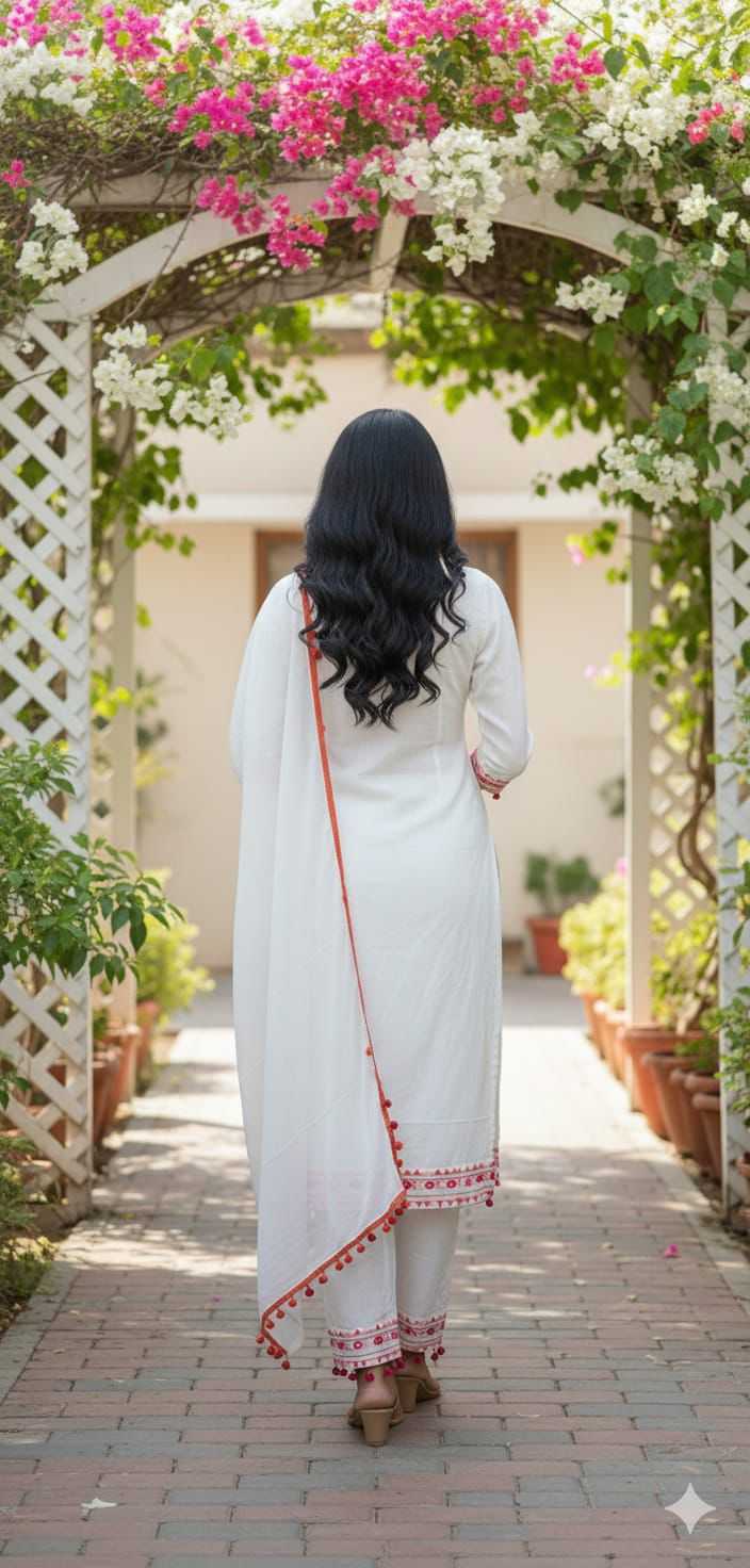 Ynf Reyon Cotton KESH730 White Kaju Suits & Dresses Festive Collections Wholesale Embroidered Suits Party Wear Dresses Cotton Dresses Manufacturer- Kapda Export