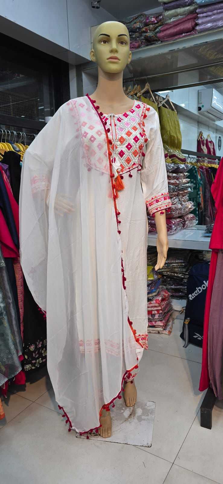 Ynf Reyon Cotton KESH730 White Kaju Suits & Dresses Festive Collections Wholesale Embroidered Suits Party Wear Dresses Cotton Dresses Manufacturer- Kapda Export