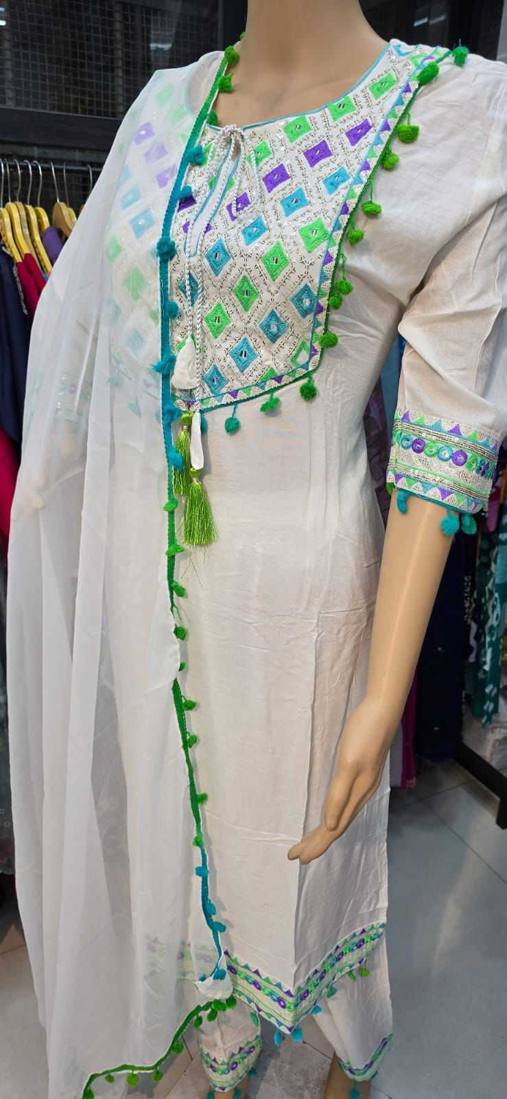 Ynf Reyon Cotton KESH730 White Kaju Suits & Dresses Festive Collections Wholesale Embroidered Suits Party Wear Dresses Cotton Dresses Manufacturer- Kapda Export