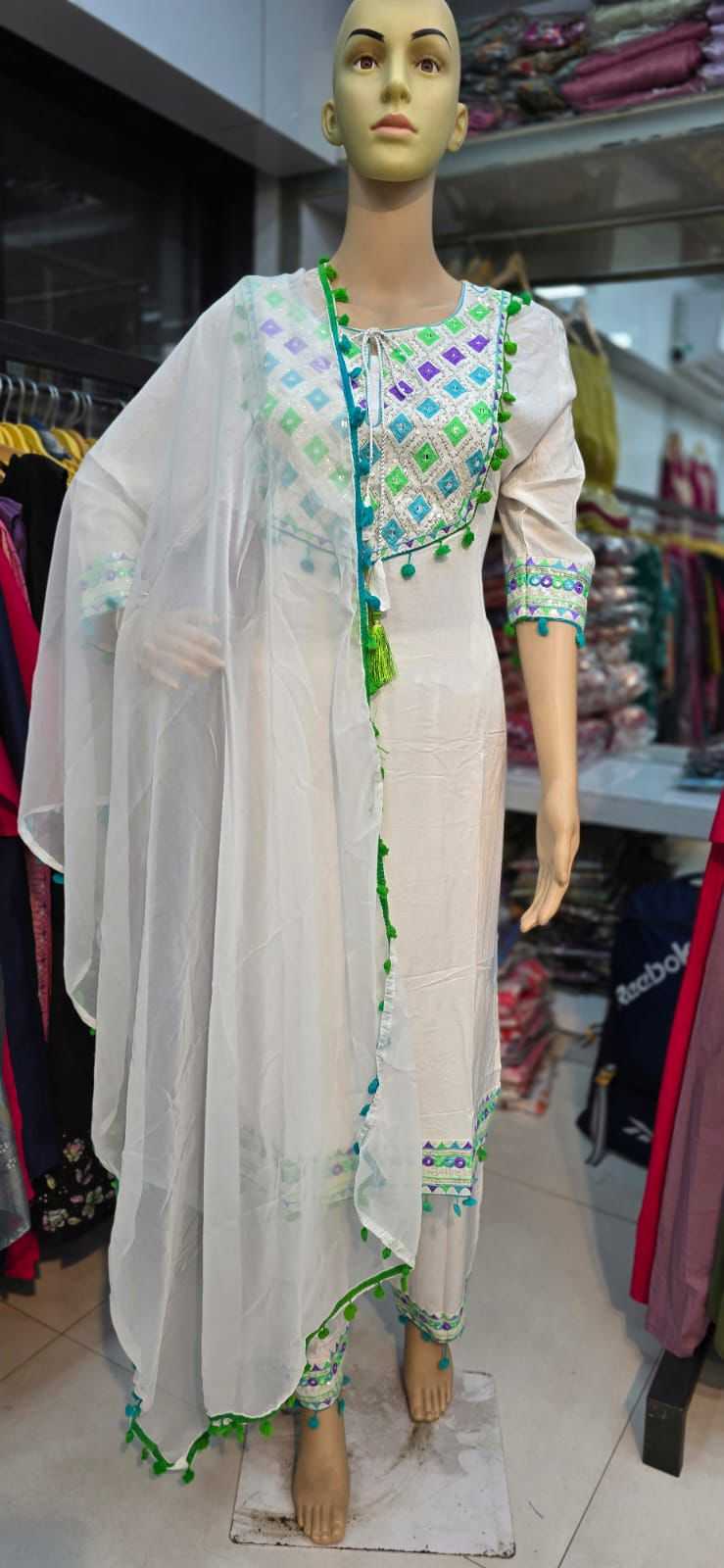 Ynf Reyon Cotton KESH730 White Kaju Suits & Dresses Festive Collections Wholesale Embroidered Suits Party Wear Dresses Cotton Dresses Manufacturer- Kapda Export