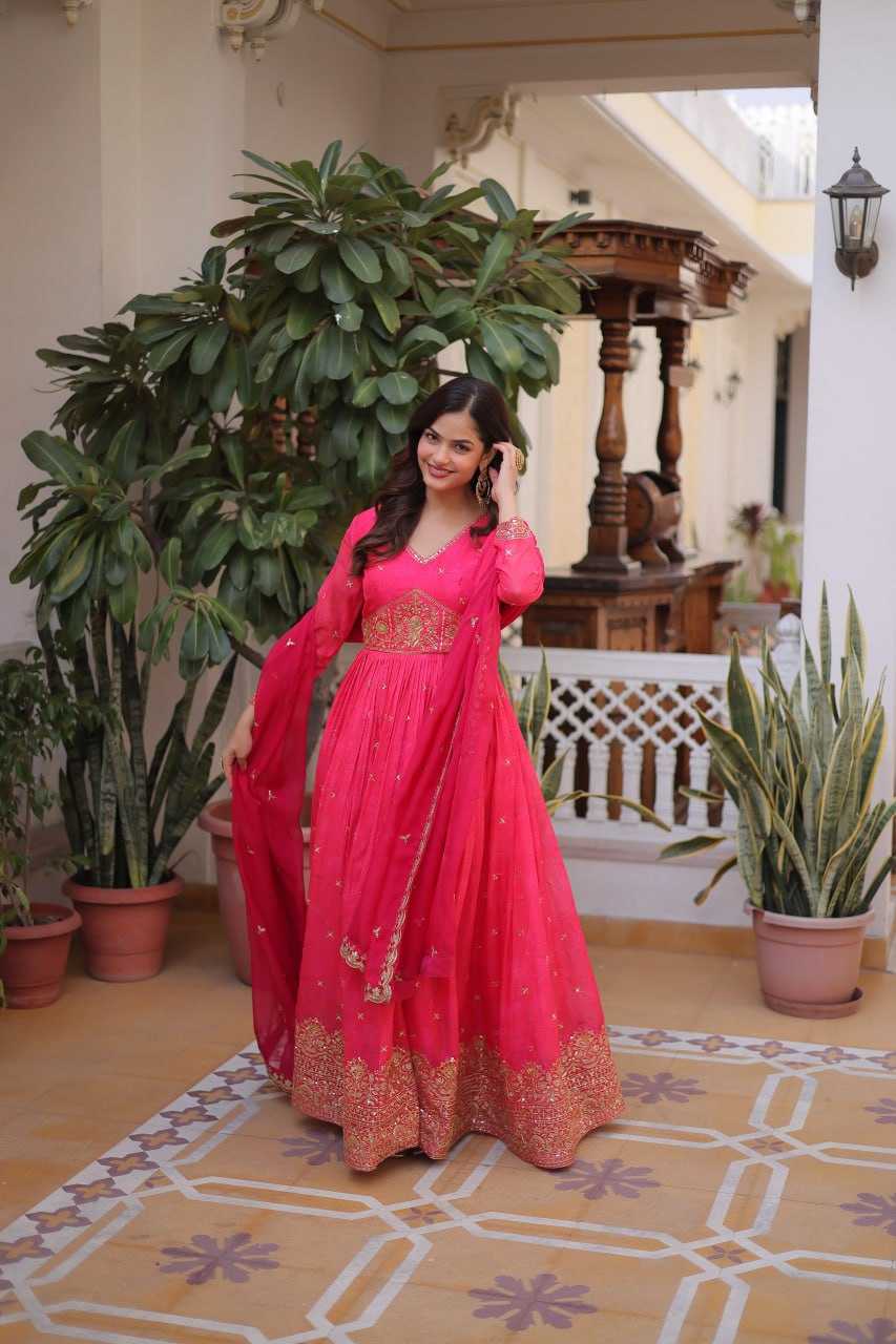 Ynf Russian Silk KESH489 1235 Gowns Wholesale Embroidery Gowns Designer Gowns Full Sleeve Gowns Manufacturer- Kapda Export