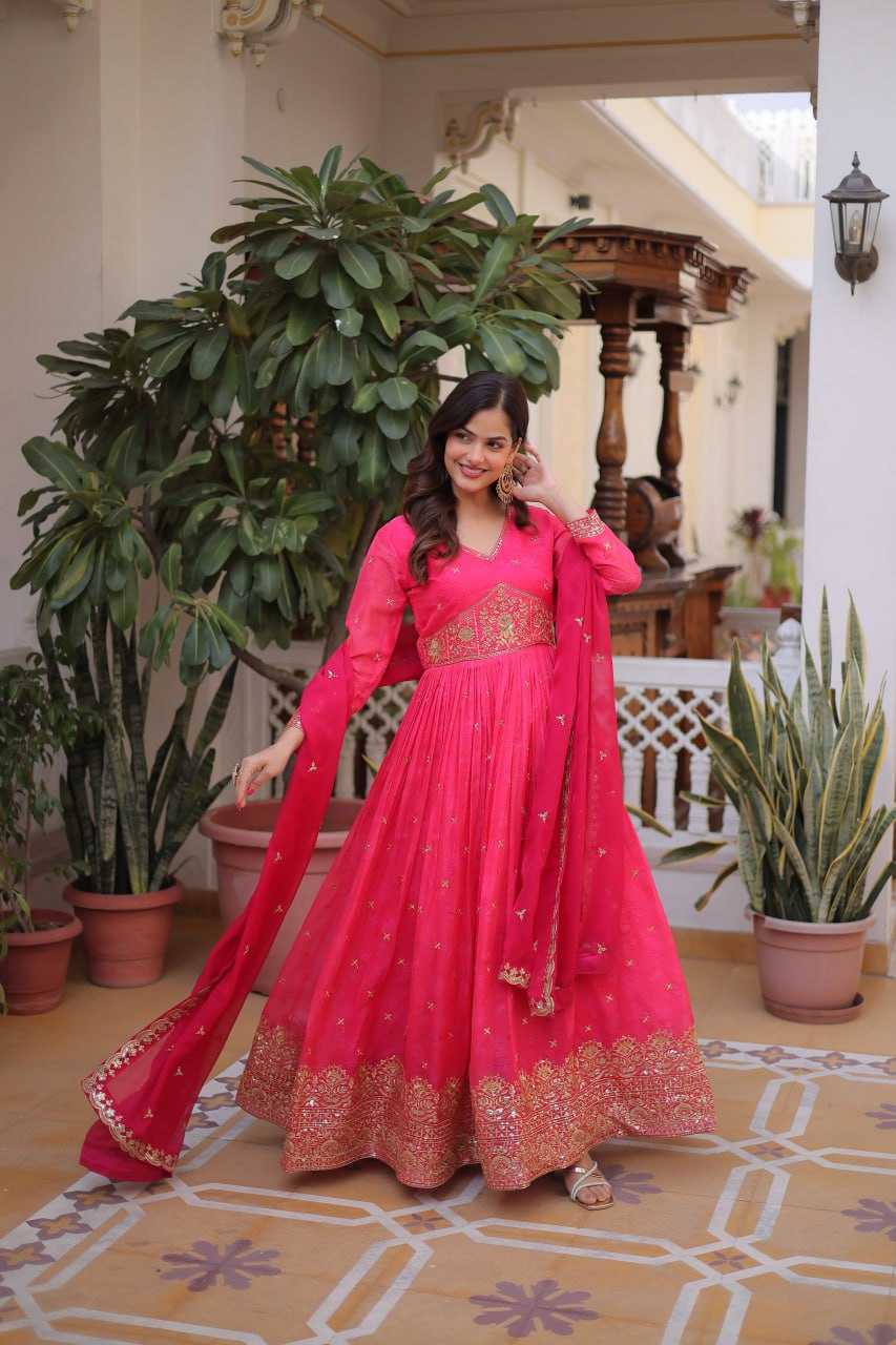 Ynf Russian Silk KESH489 1235 Gowns Wholesale Embroidery Gowns Designer Gowns Full Sleeve Gowns Manufacturer- Kapda Export