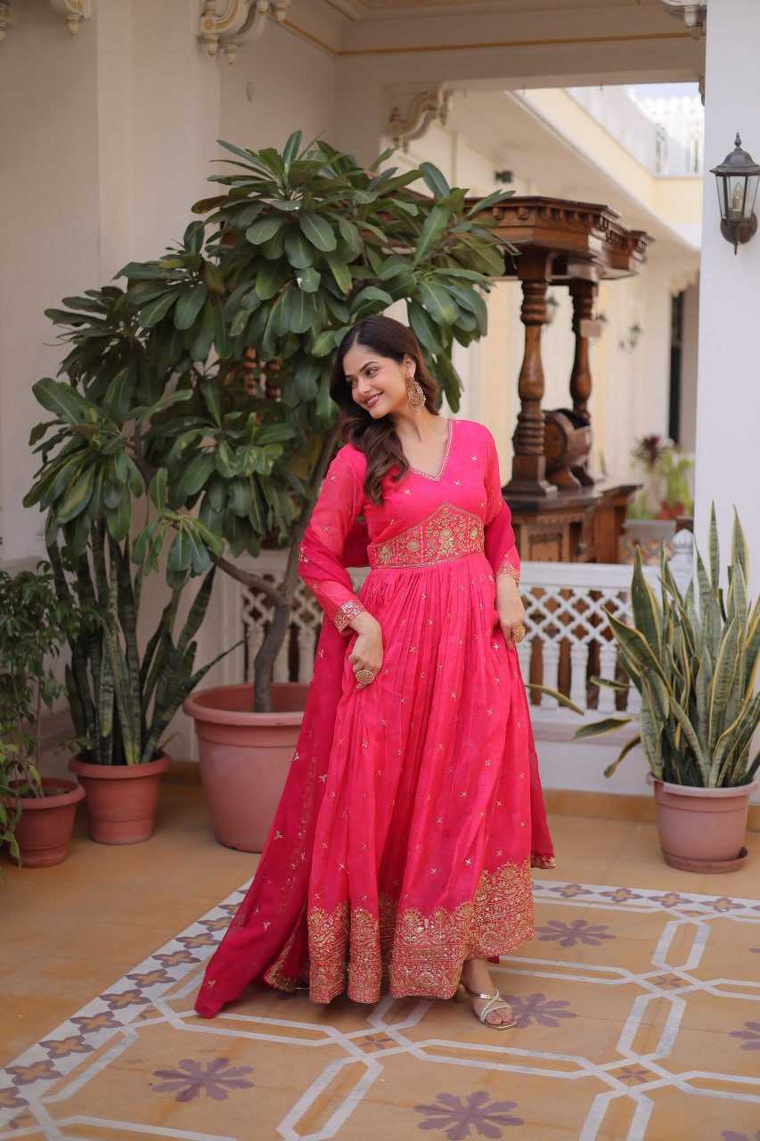 Ynf Russian Silk KESH489 1235 Gowns Wholesale Embroidery Gowns Designer Gowns Full Sleeve Gowns Manufacturer- Kapda Export