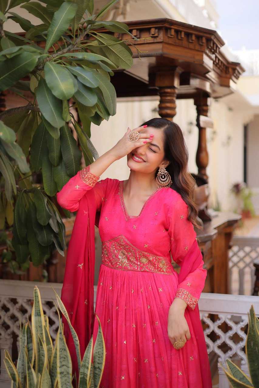 Ynf Russian Silk KESH489 1235 Gowns Wholesale Embroidery Gowns Designer Gowns Full Sleeve Gowns Manufacturer- Kapda Export