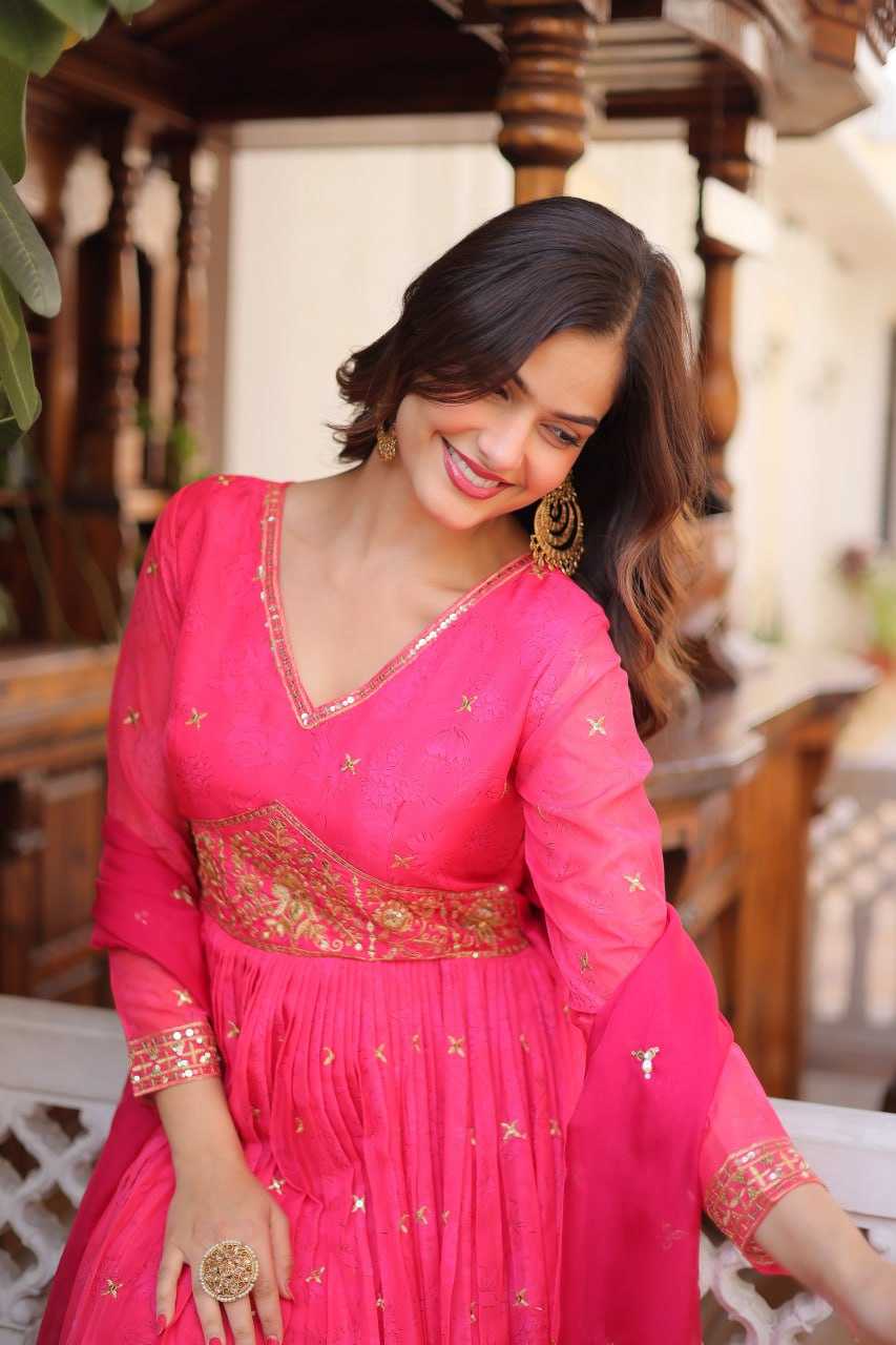 Ynf Russian Silk KESH489 1235 Gowns Wholesale Embroidery Gowns Designer Gowns Full Sleeve Gowns Manufacturer- Kapda Export