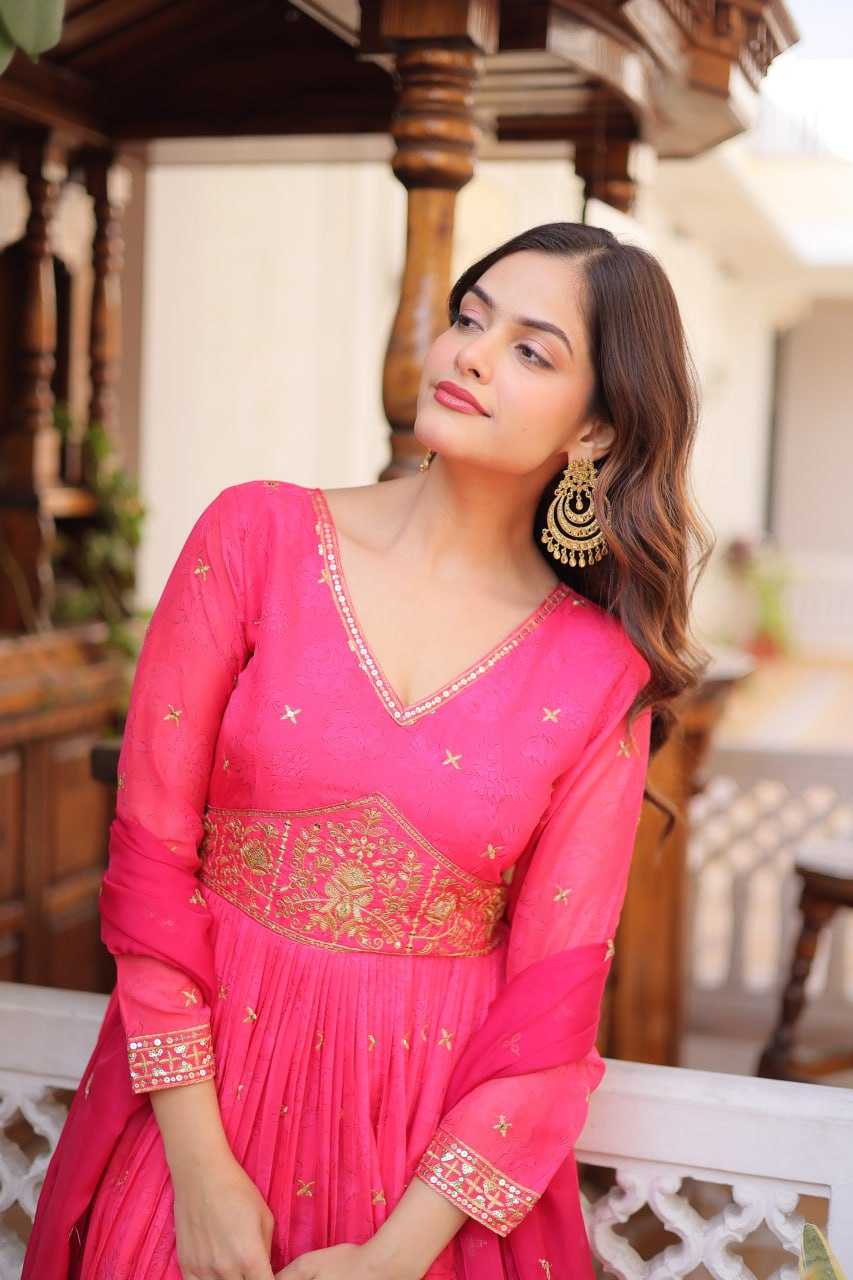 Ynf Russian Silk KESH489 1235 Gowns Wholesale Embroidery Gowns Designer Gowns Full Sleeve Gowns Manufacturer- Kapda Export