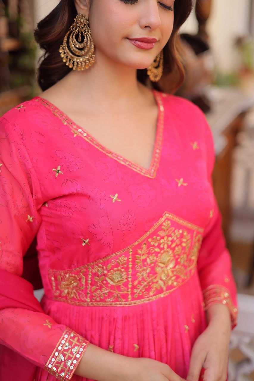 Ynf Russian Silk KESH489 1235 Gowns Wholesale Embroidery Gowns Designer Gowns Full Sleeve Gowns Manufacturer- Kapda Export