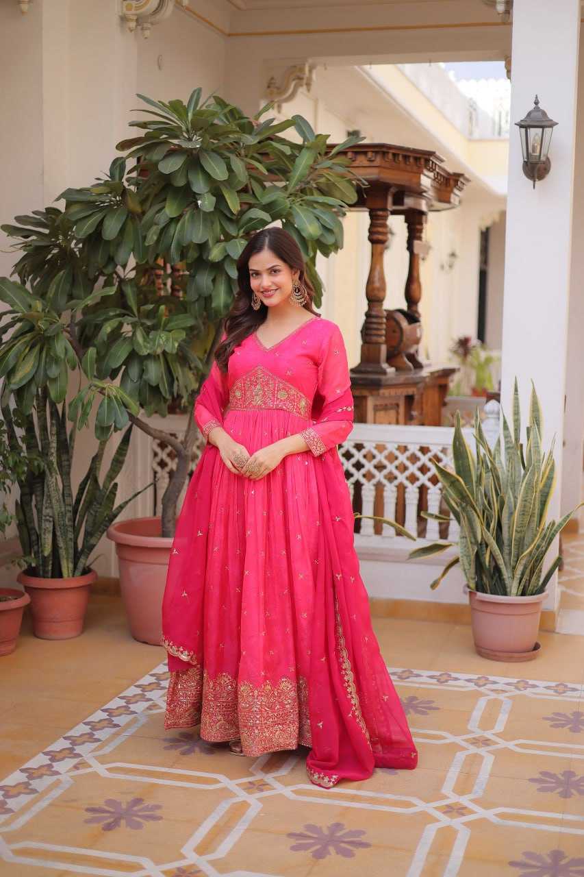 Ynf Russian Silk KESH489 1235 Gowns Wholesale Embroidery Gowns Designer Gowns Full Sleeve Gowns Manufacturer- Kapda Export